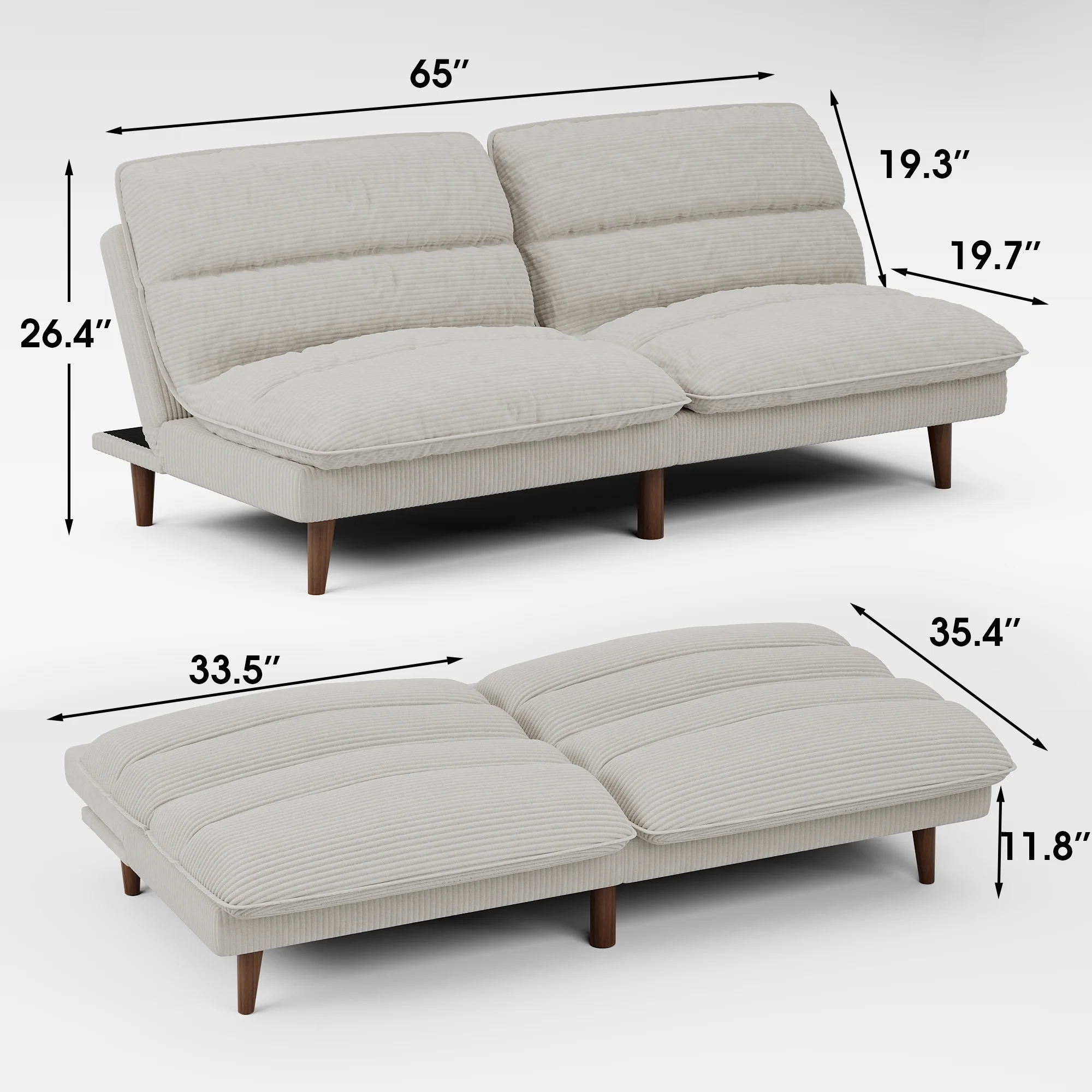 Homall Futon sofa, Two Seat Adjustable Sofa, Corduroy Fabric, Upholstered Sofa, Sofa Changeable into Bed, Leisure Reading and Games, Green - Image 33