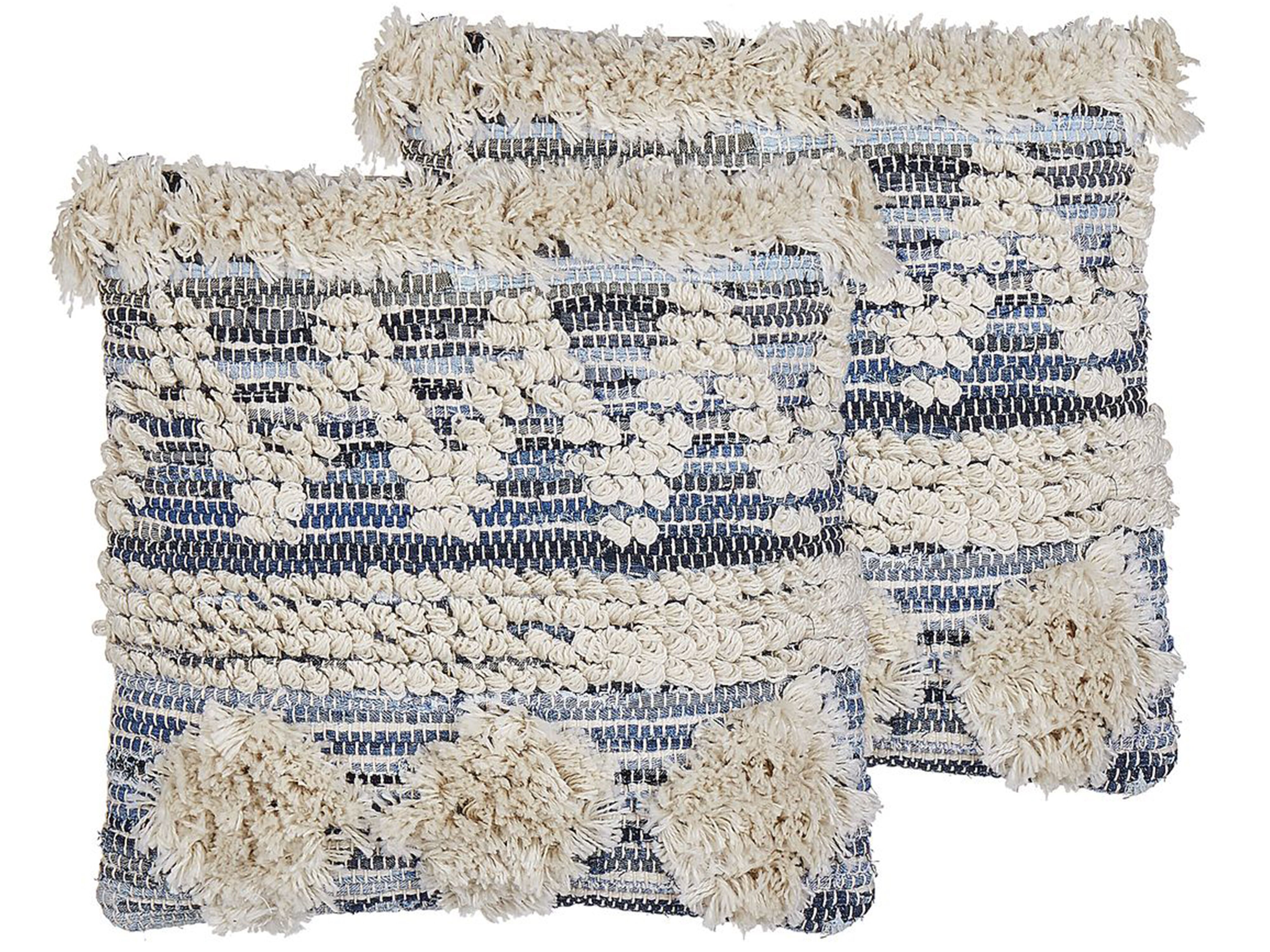 Set of 2 Decorative Cushions EYTELIA Boucle 45 x 45 cm Blue Geometric Pattern