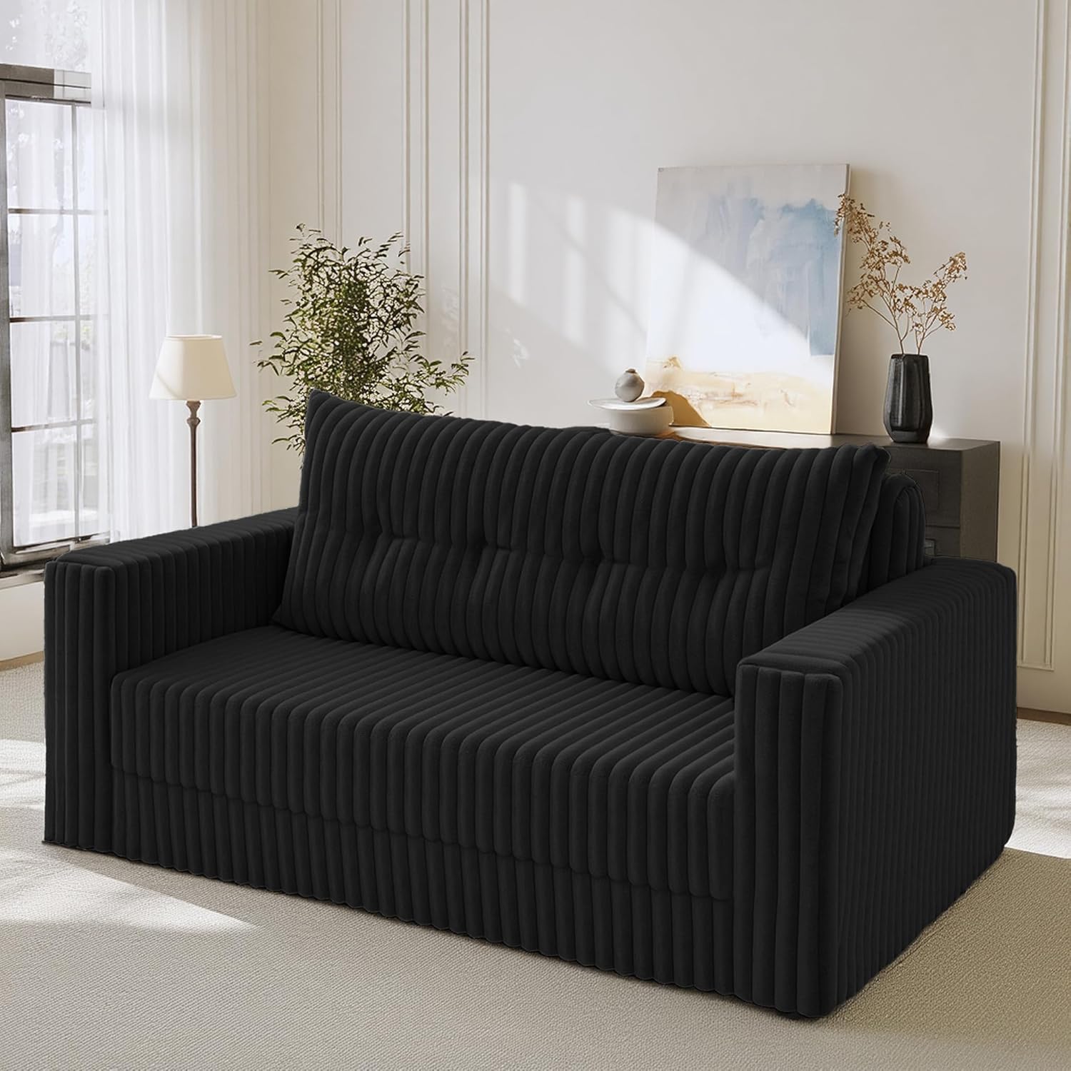 HABUTWAY Folding Sofa Bed, 2 in 1 Convertible Sleeper Chair with Pillow, Portable Fold Out Chair Bed with Armrest, Comfy Floor Couch, Lazy Sofa for Living Room Bedroom Dorm Home Office, Black