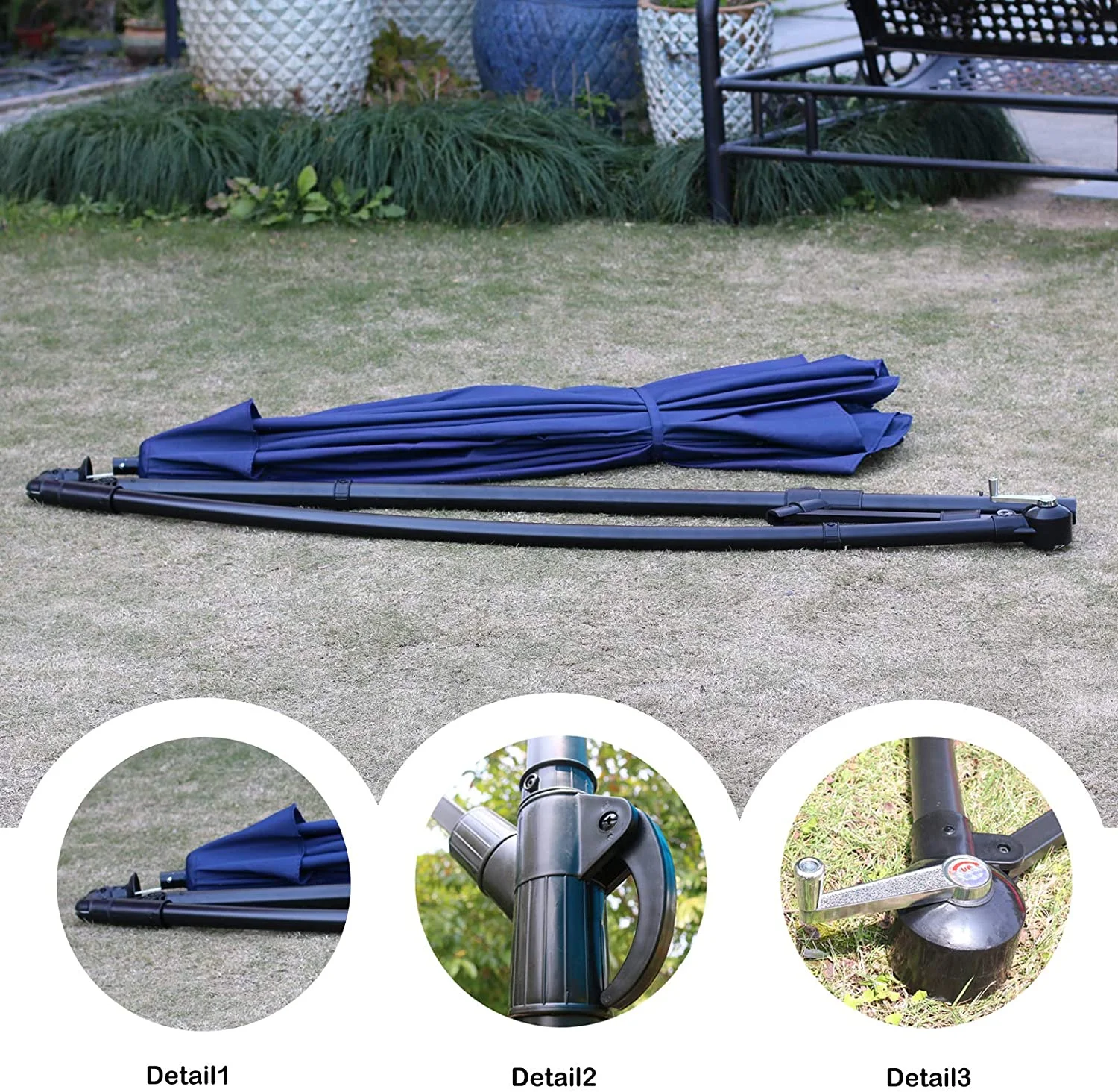 Sunnyglade 10Ft Outdoor Adjustable Offset Cantilever Hanging Patio Umbrella (Navy Blue)