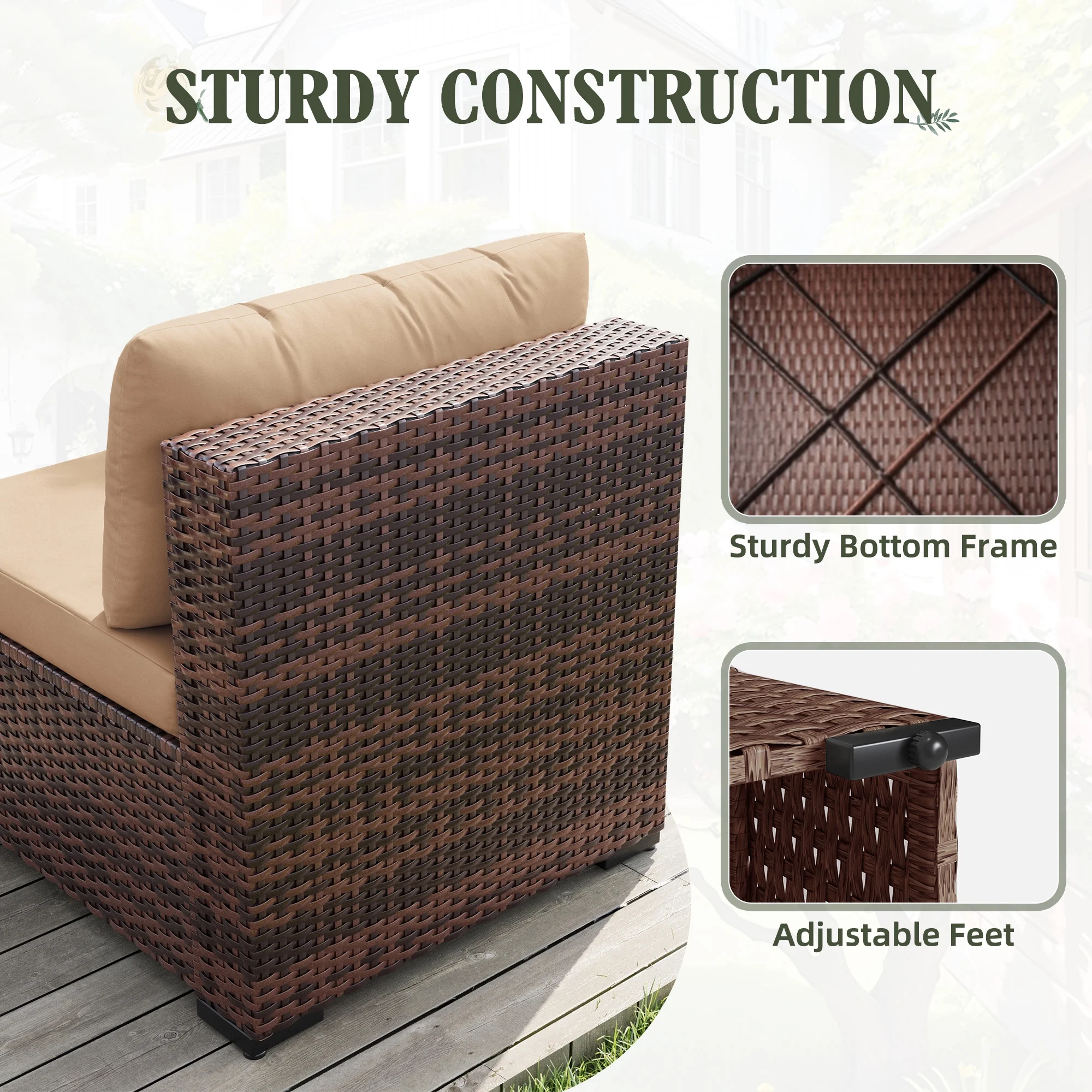 7 Pieces Patio Conversation Set, Outdoor Sectional PE Rattan Wicker Furniture Seat,Dark Gray - Image 28