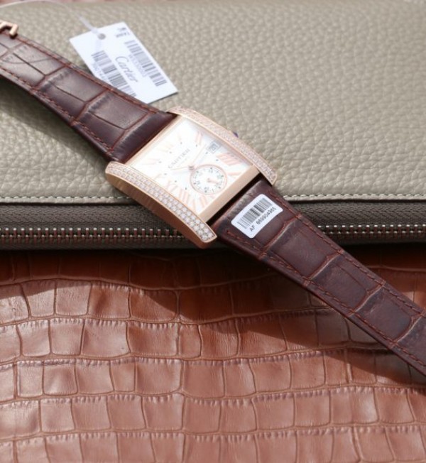 Replica Cartier Tank MC RG White Dial RG Mark Diamonds Bezel Leather Strap - Top club