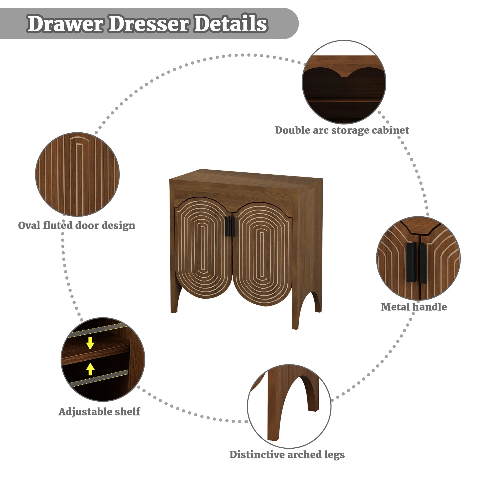 LEFHDA 2PCS Buffet Cabinet, Sideboard Cabinet with Storage, Accent Storage Cabinet with Carved Arc Door Design for Kitchen Dining Room, 2 Doors Buffet Cabinet with Adjustable Shelves - Image 38