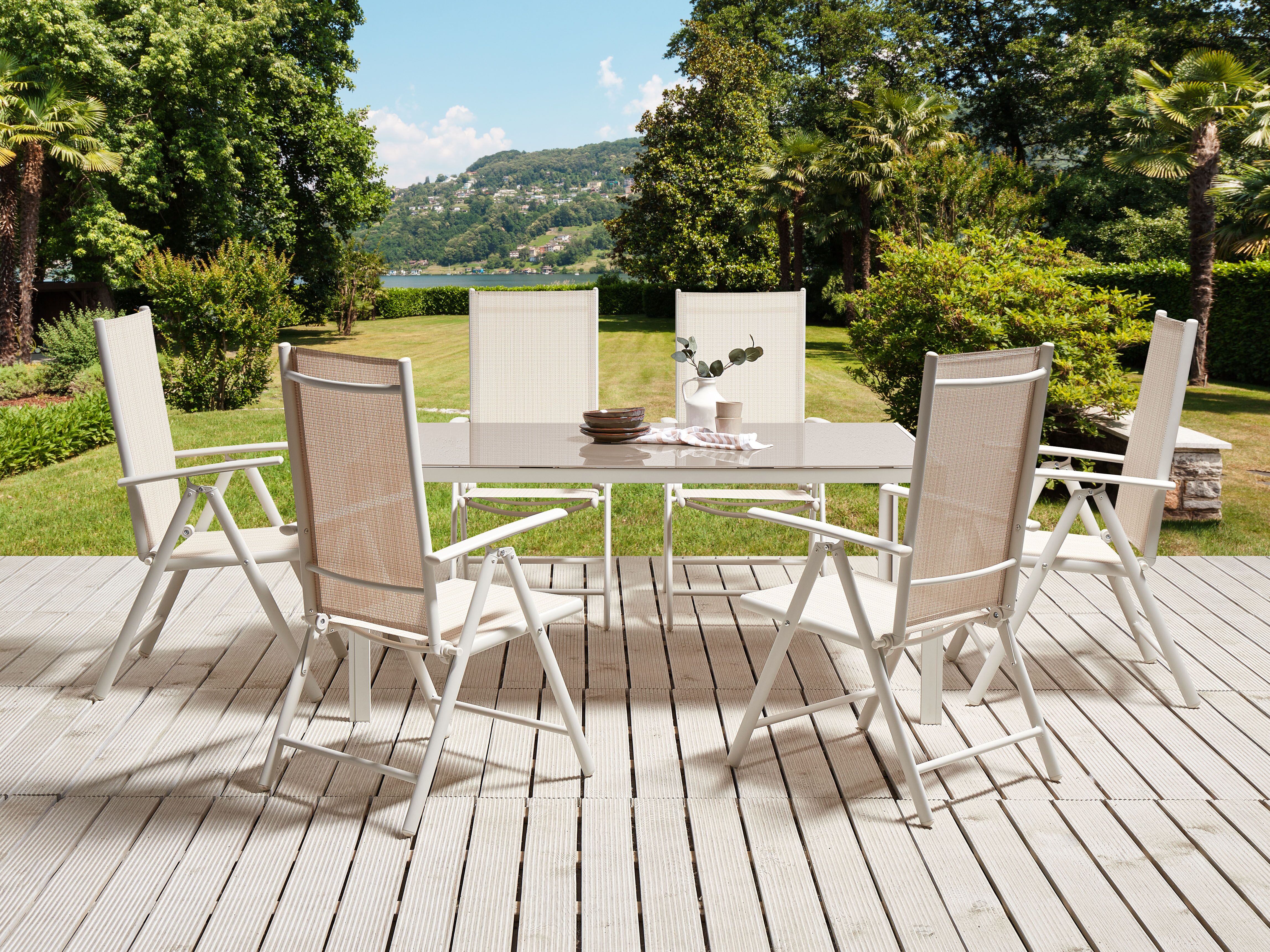 Garden Dining Table CATANIA 160 cm 91 cm Glass Beige
