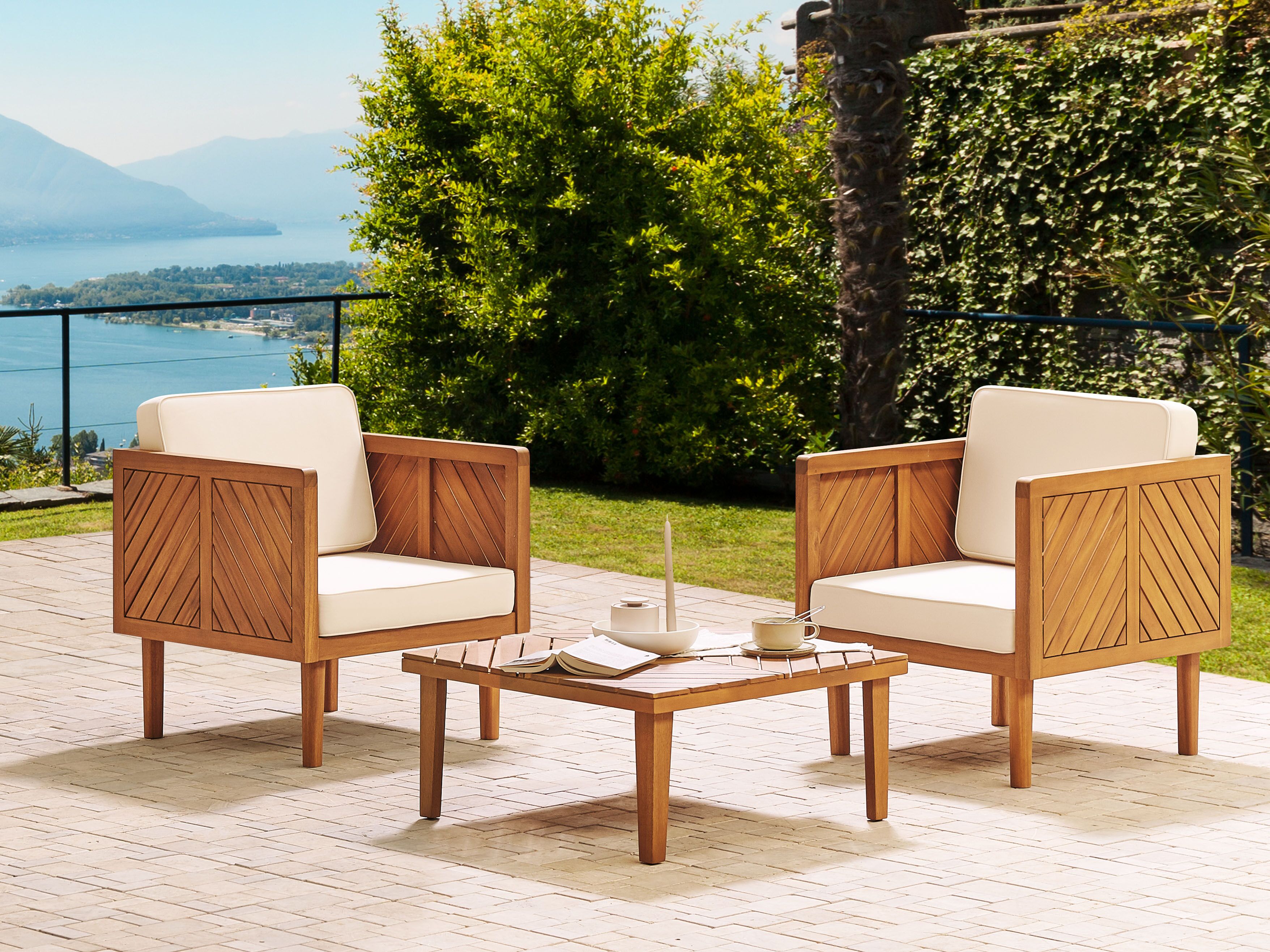 Bistro Set with Cushions BARATTI Acacia Wood Brown