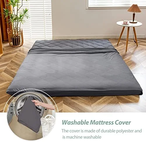 Japanese Floor Futon Mattress King Size, Floor Bed for Adults, Roll Up Folding Mattress, Diamond Patterned Japanese Futon Bed, Dark Grey - Image 19