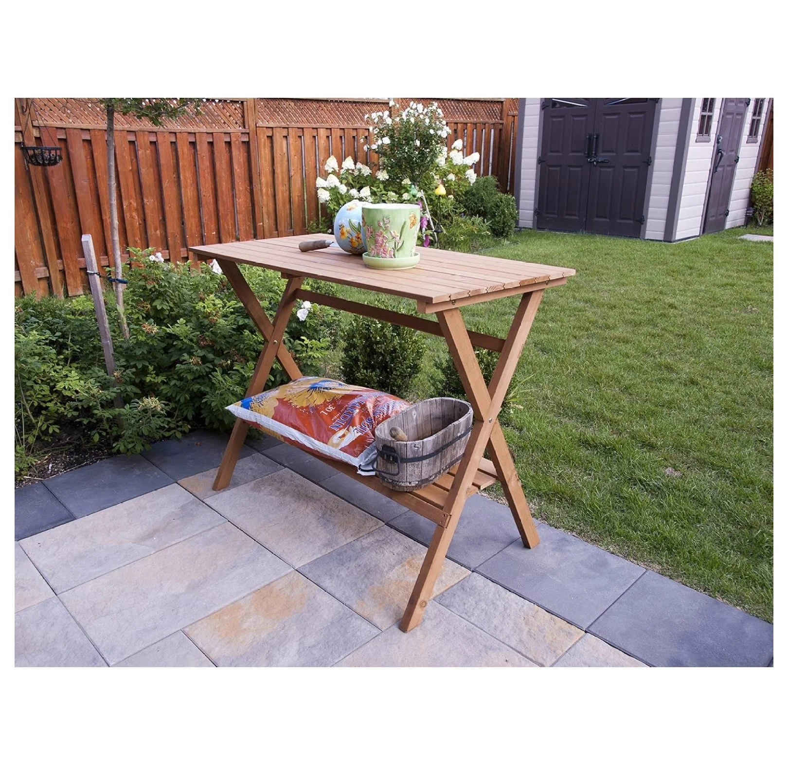 Fir Wood Potting Bench & Console Table - White Outdoor Garden Workstation with Storage Shelf - Easy Assembly Plant Stand for Indoor/Outdoor Use