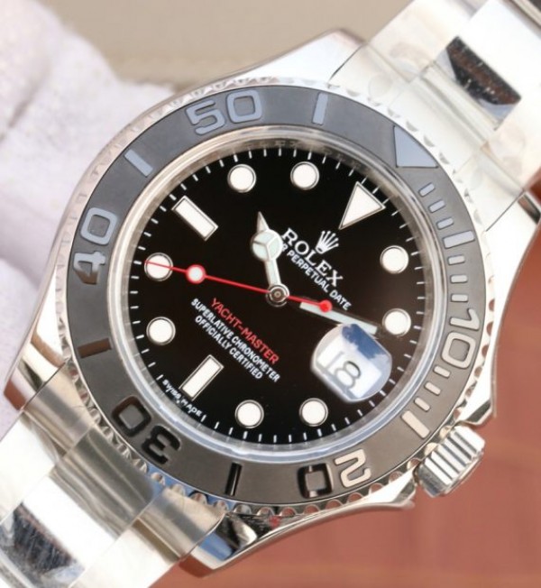 Replica Rolex Yacht-Master 116622 EW Black Dial SS Bracelet A3135 - Elite Watch Atelier