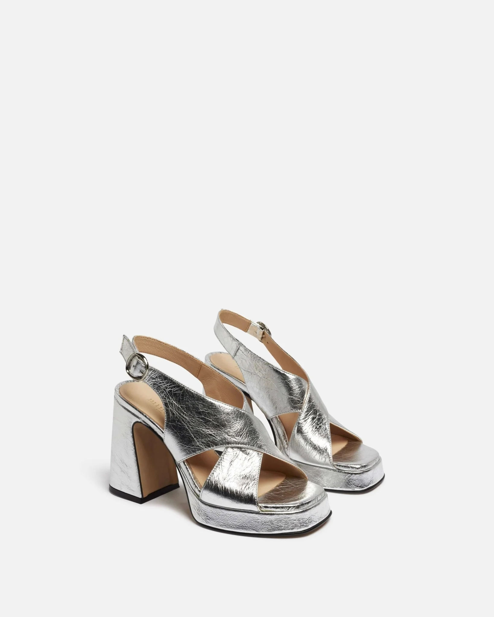 SANDALES MESSICA/CRK - En cuir craquelé à talons argent