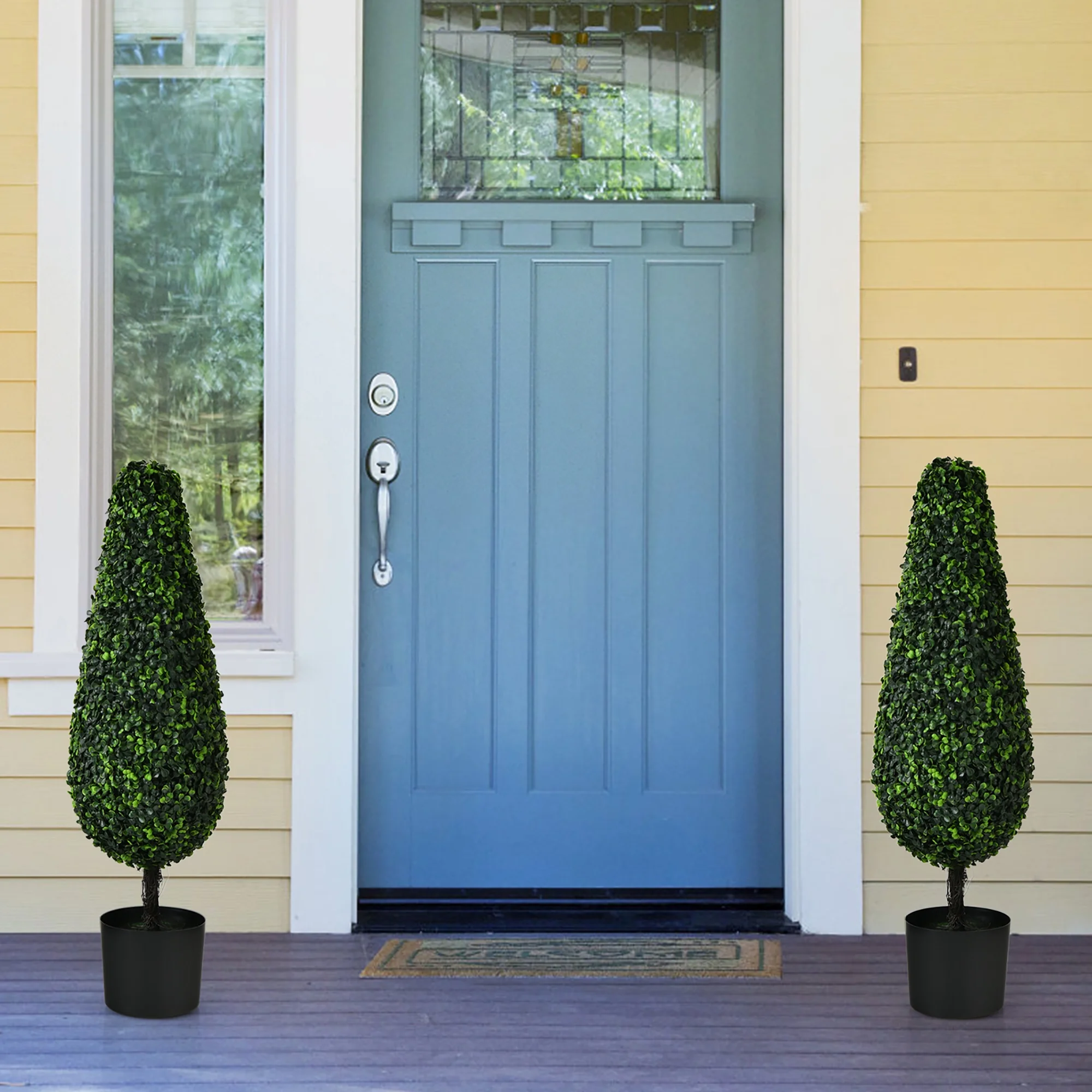 Costway 2 Pack 3FT Artificial Tower Topiary Tree UV Resistant Indoor Outdoor - Image 2