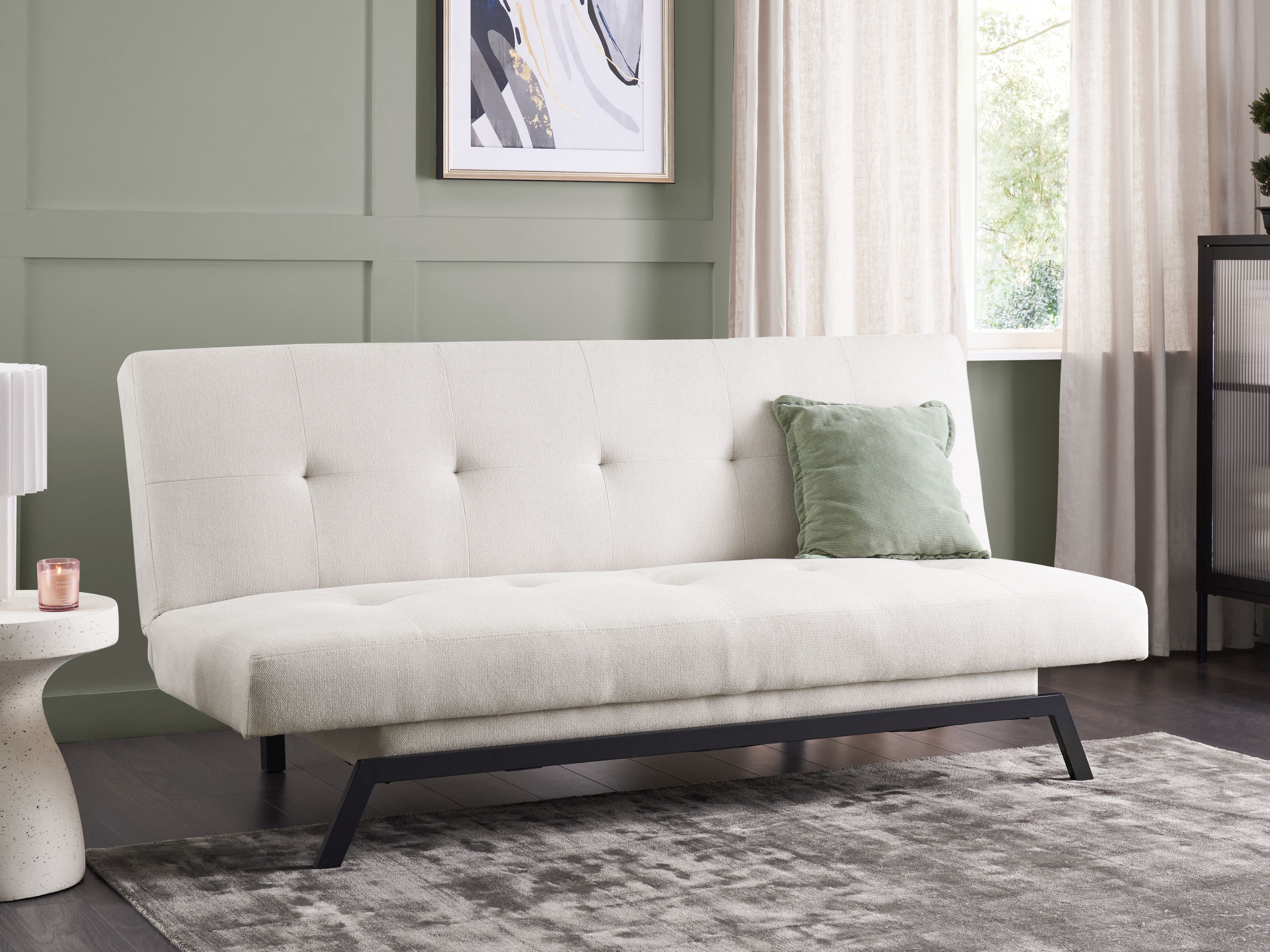 Sofa Bed 3 Seater LEEDS Fabric White