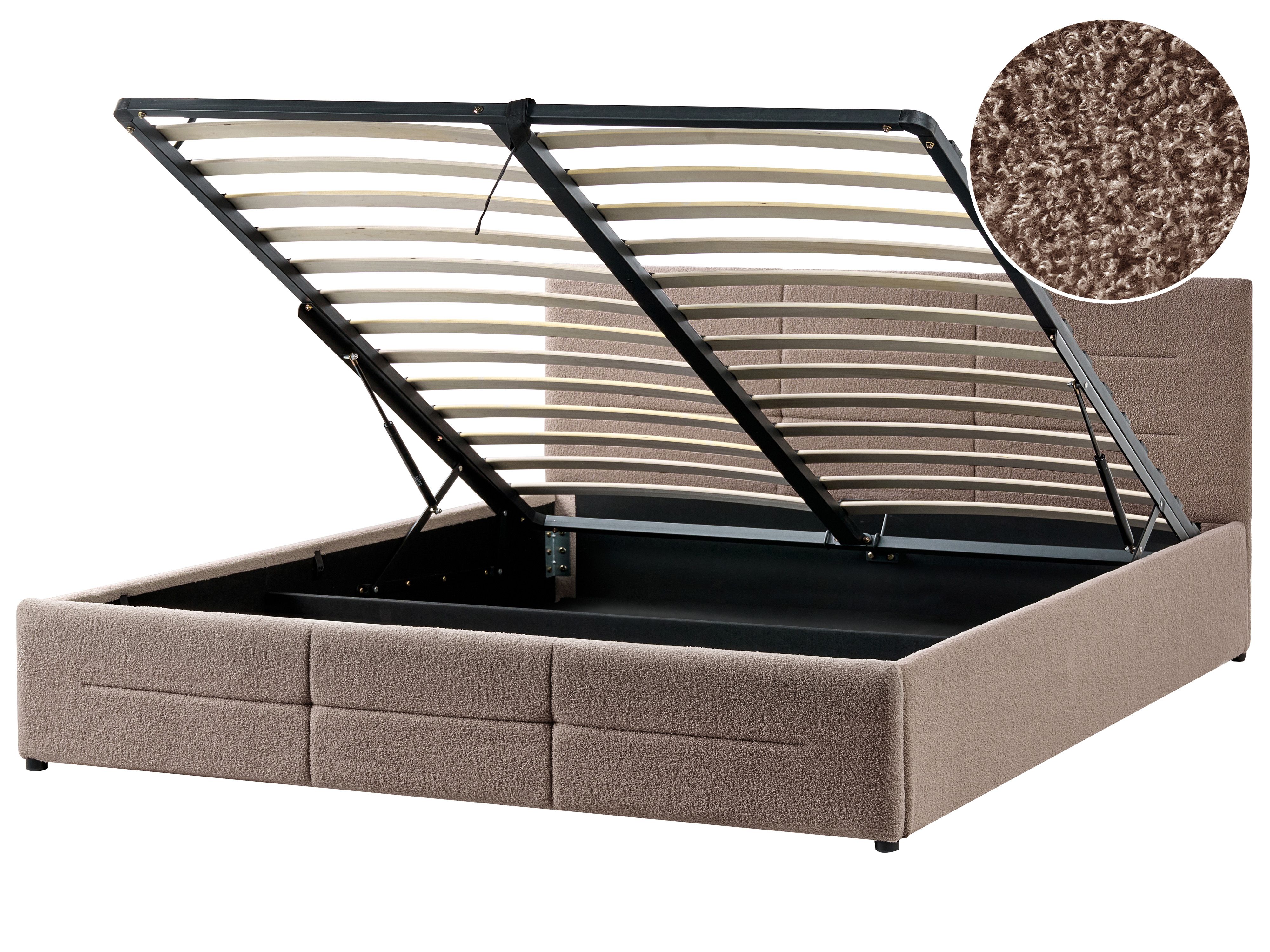 Ottoman Bed Boucle MASSOGNES 180 x 200 cm Taupe