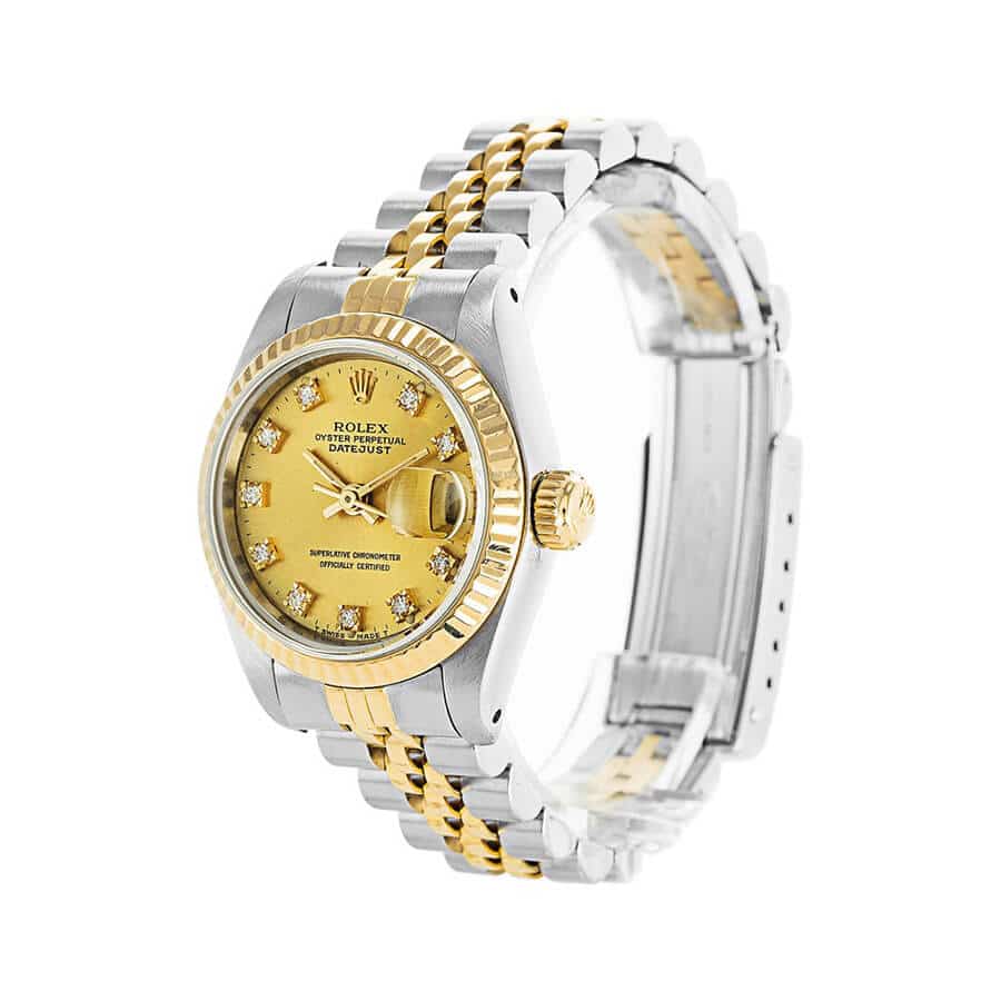 Rolex Datejust Yellow Gold Steel Diamond Dial Ladies 69173 Jubilee Replica - Elite Watch Atelier