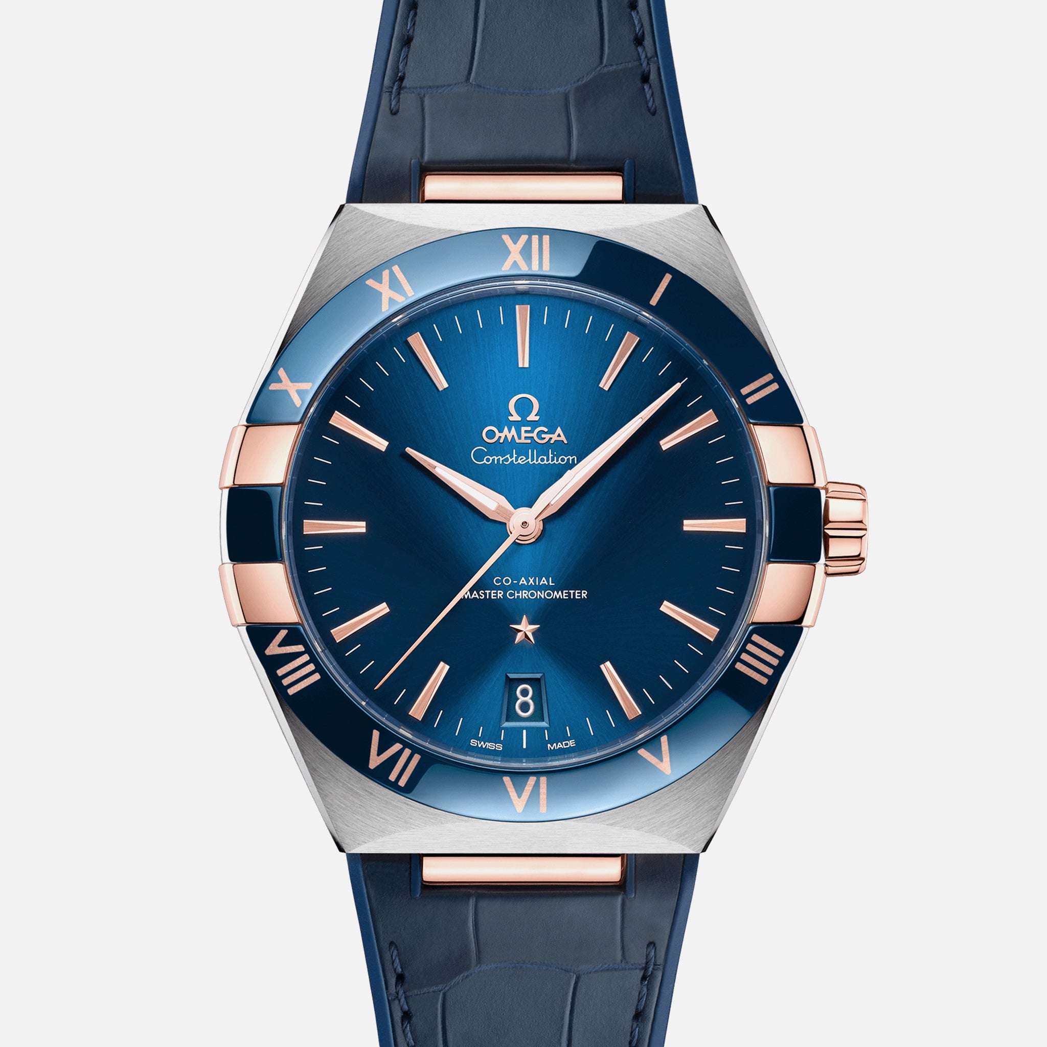 Constellation Co-Axial Master Chronometer 41mm Sedna Gold Two-Tone Blue Dial On Leather Strap(1:1 replica) - Top club