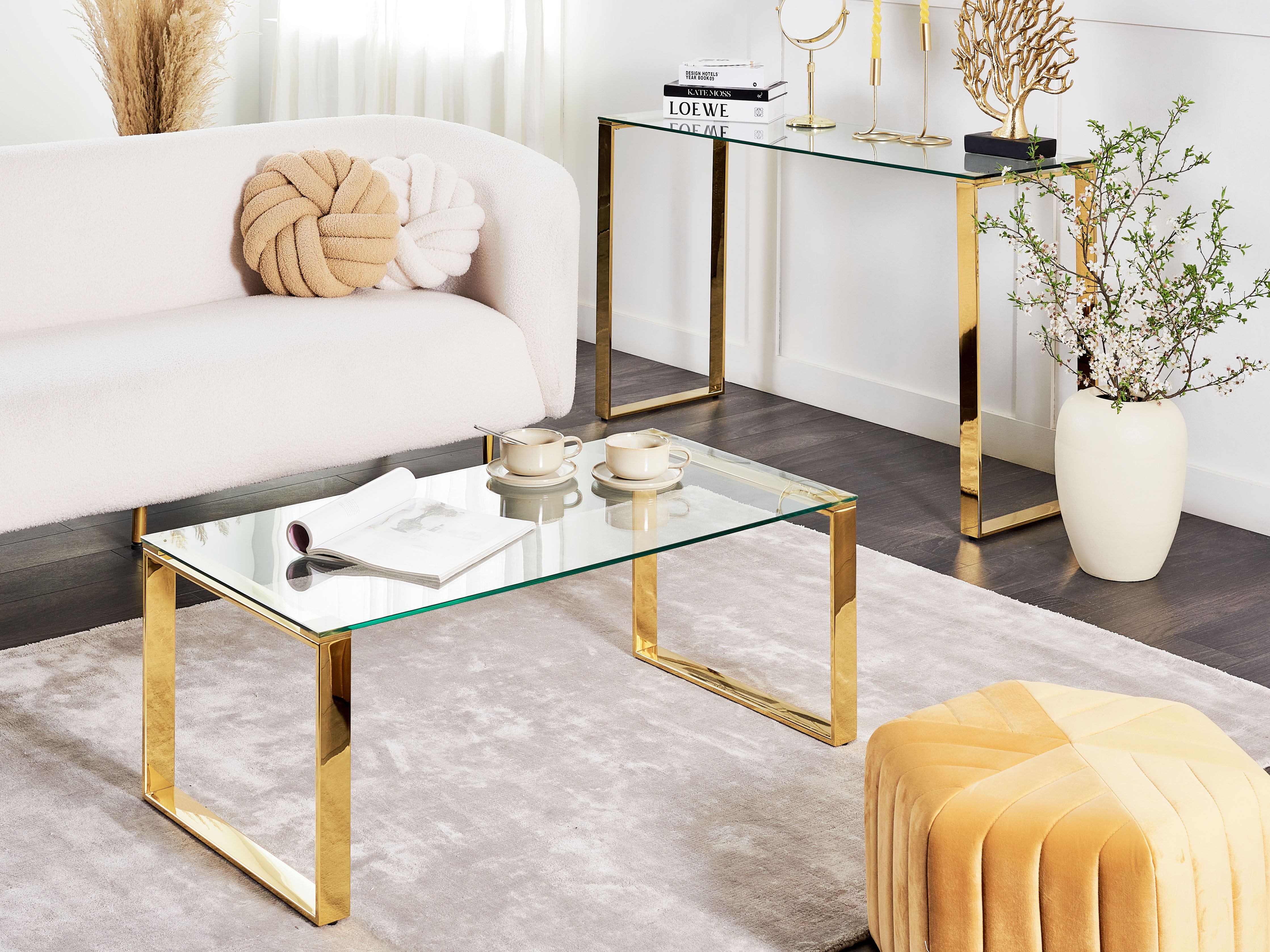 Coffee Table TILON Tempered Glass Gold