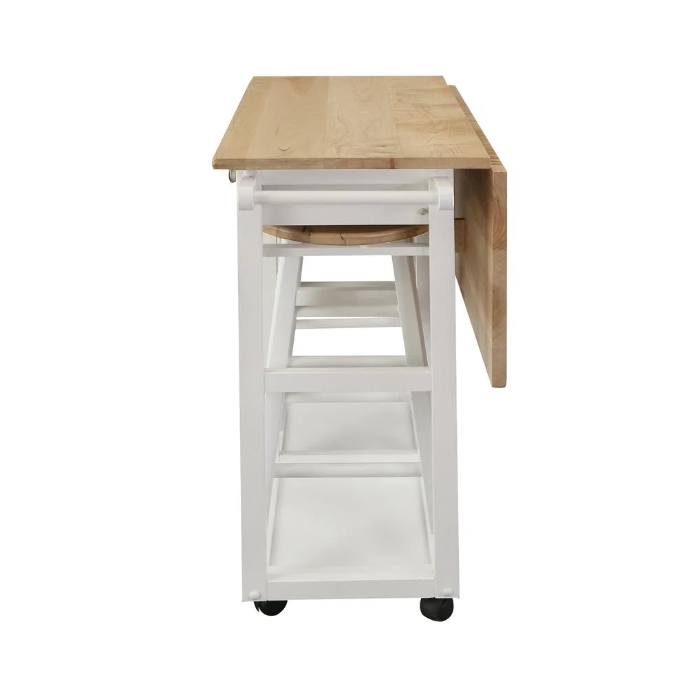 American Trails Breakfast Cart with Drop-Leaf Table, American Maple Top, Square - White - Image 19
