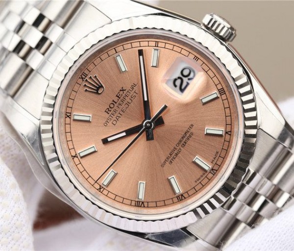 Replica Rolex DateJust 36mm SS 116234 ARF Pink Dial Stick Markers 904L SS Oyster Bracelet SA3135 - Elite Watch Atelier