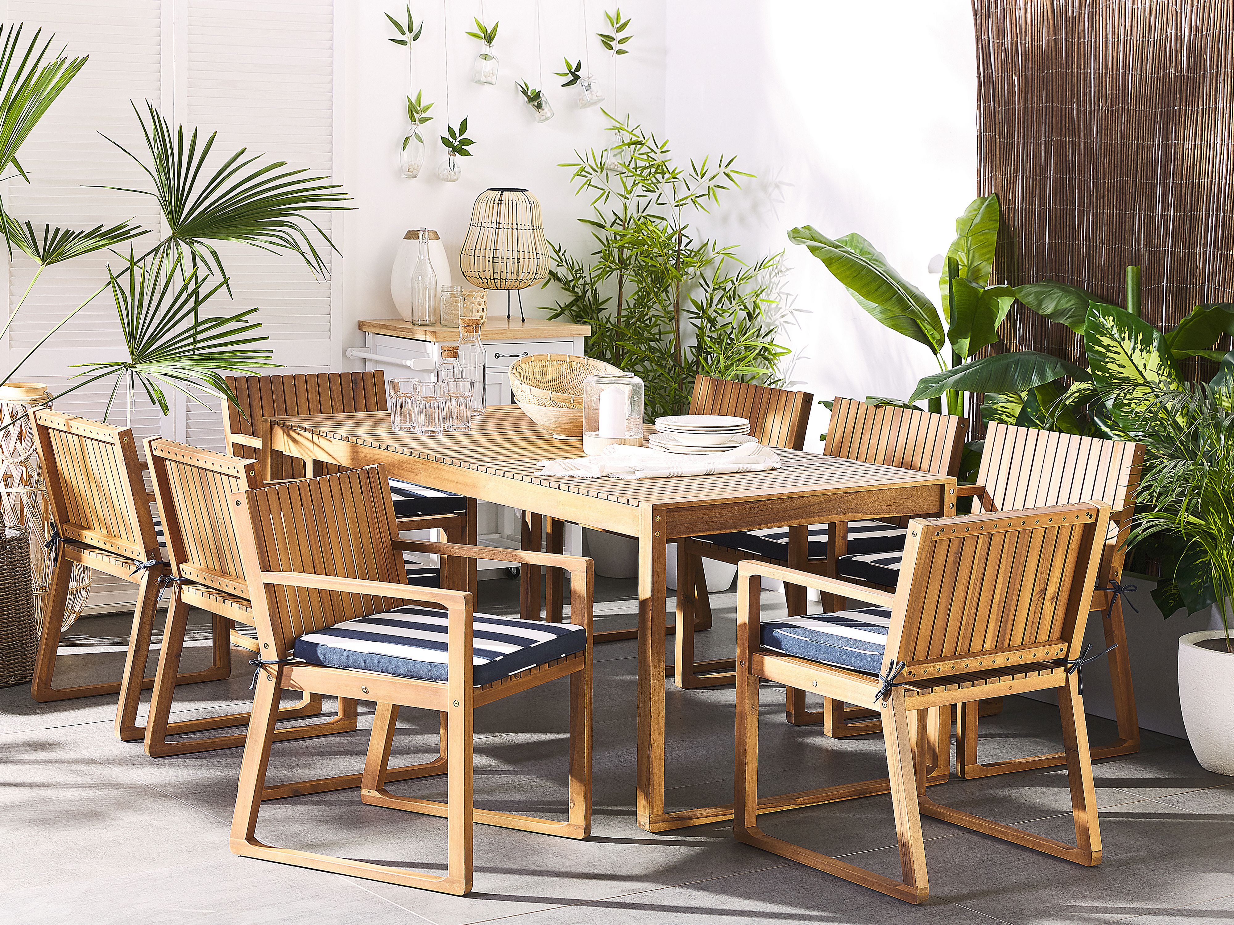 Set of 8 Garden Chair Cushions SASSARI 46 x 46 cm Navy Blue