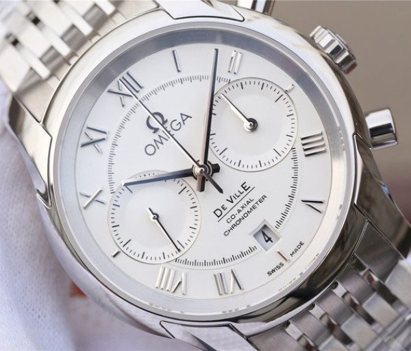 Replica Omega OMF De Ville Chronograph 42mm White Dial SS Bracelet A9300 - Top club