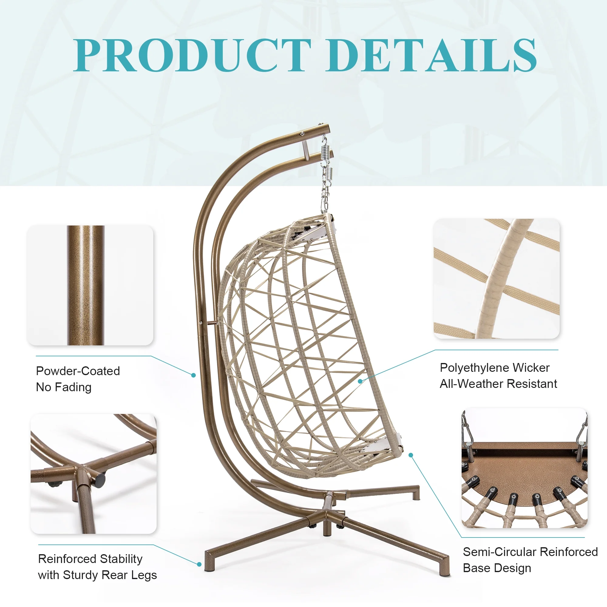 RADIATA Double Wicker Egg Swing Chair with Stand, 2-Person Hanging Egg Chair for Indoor/Outdoor, 700lbs Capacity, Thick Cushions & Headrest,Sturdy Metal Frame��Dark Gray - Image 23