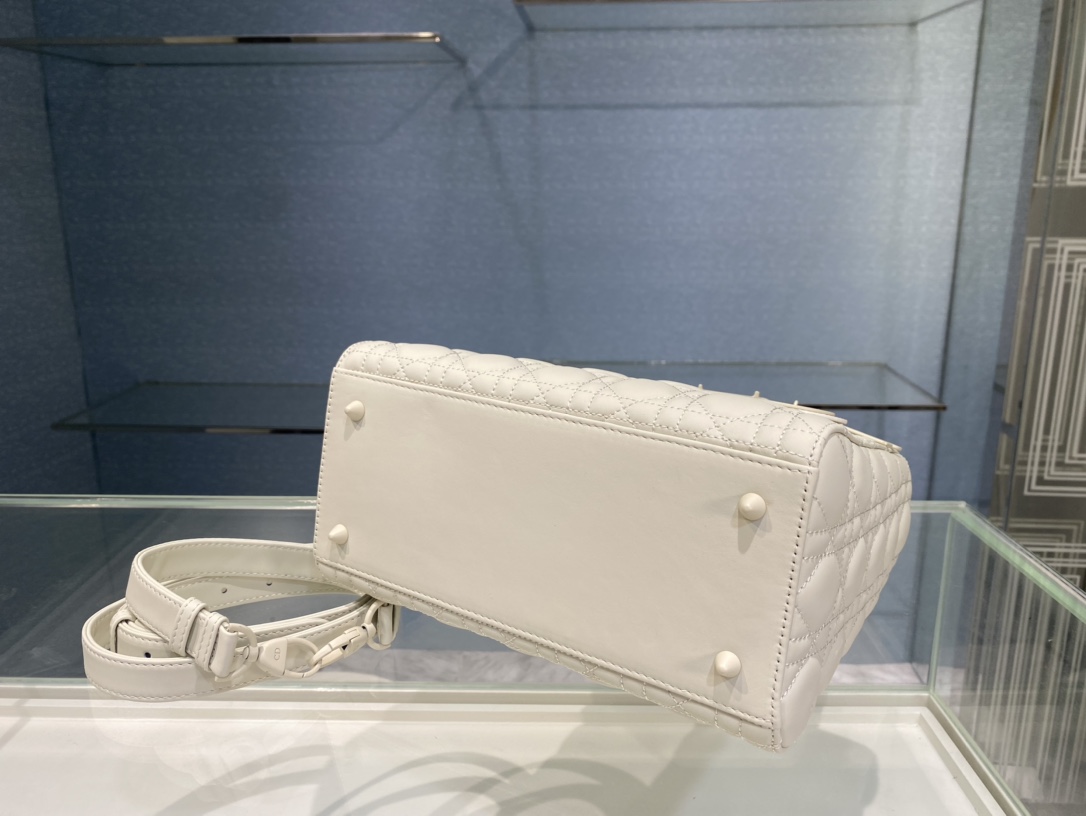 Christian Dior Medium Lady Dior Bag Dark White For Women 9.5in/24cm1:1High-quality replica