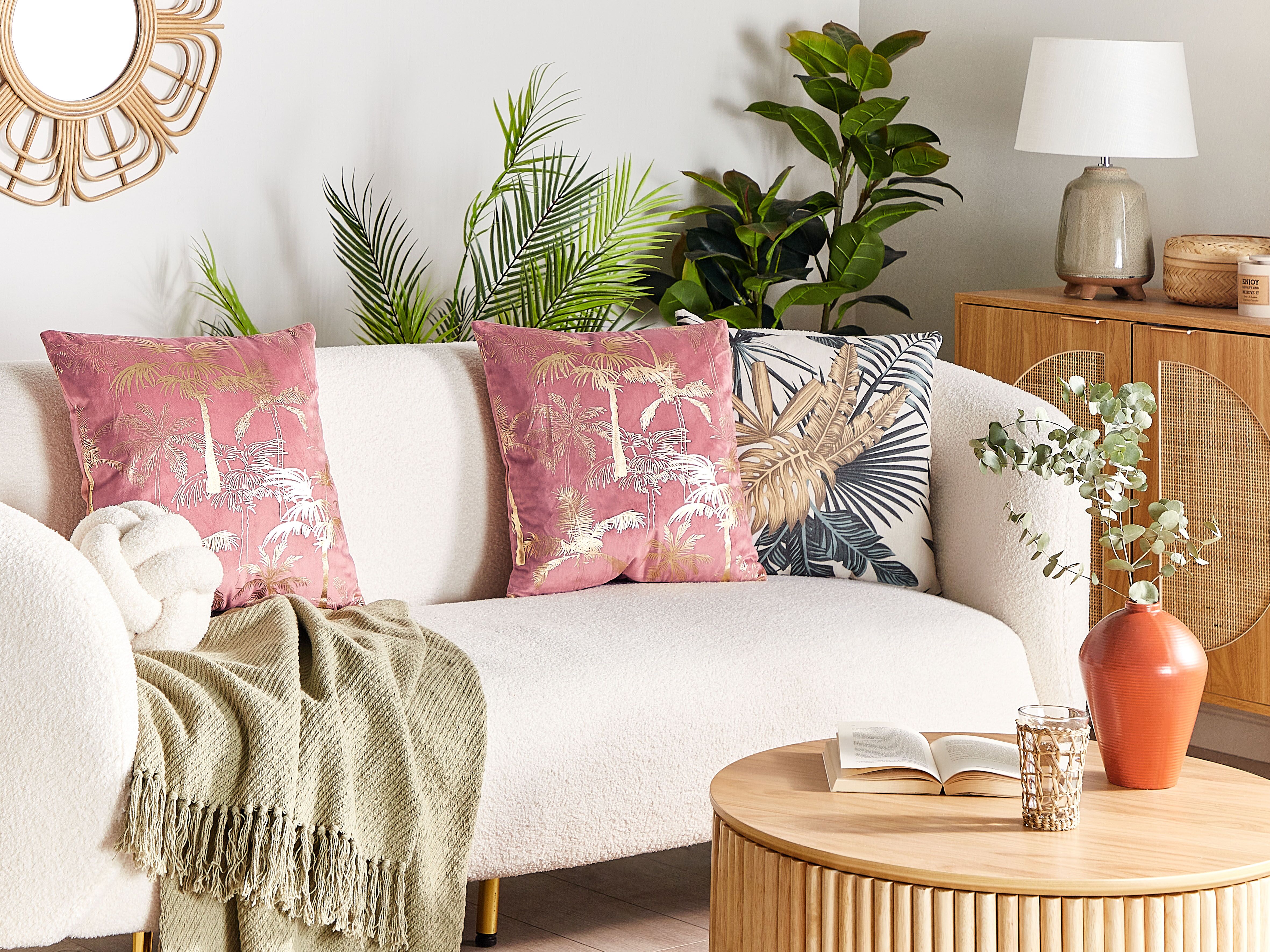 Set of 2 Decorative Cushions CARANDAY Velvet 45 x 45 cm Pink Plant Pattern