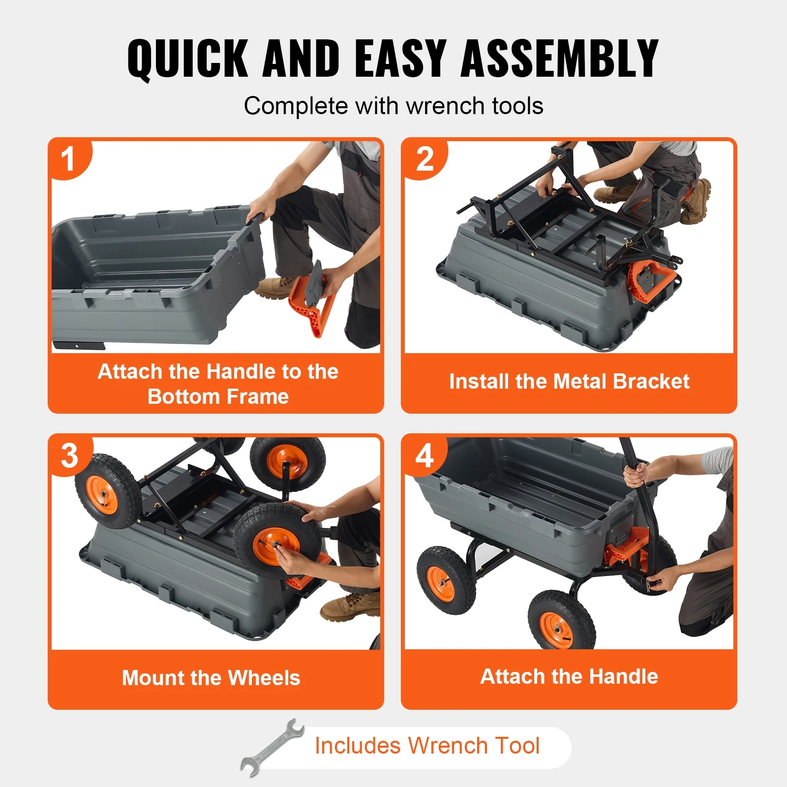 KFFKFF Garden Dump Cart, 35.8x19.5x8.2 in Dump Truck Cart, Max. 600lbs Load Capacity, 10in Rubber Tire, 180�� Adjustable Handle - Image 16