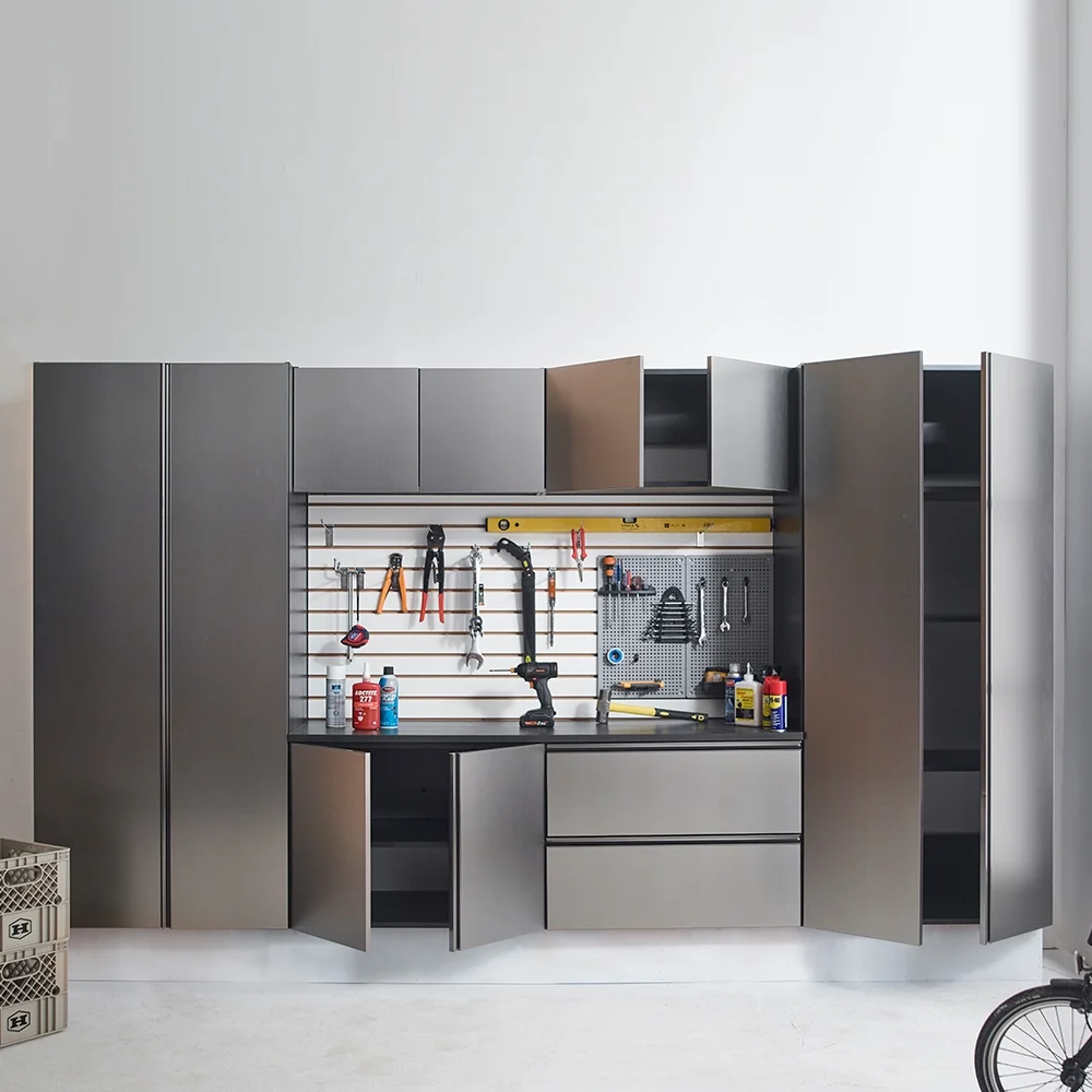 7-Piece Storage Cabinet Set, Modern Style Kitchen Furniture Set with Stand Cupboard and Console Table, Wall-Mounted or Free-standing Cabinet Set for Living Room, Kitchen, Dark Gray - Image 12