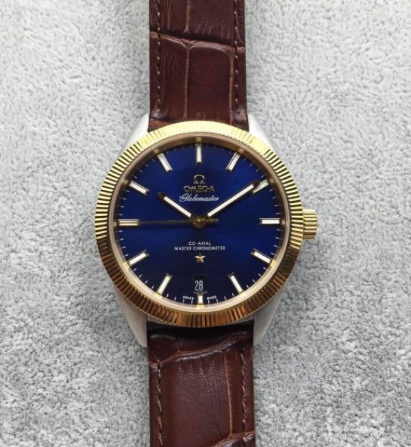 Replica Omega Globemaster Master Chronometer Blue Dial Brown Leather Strap A8913 - Top club