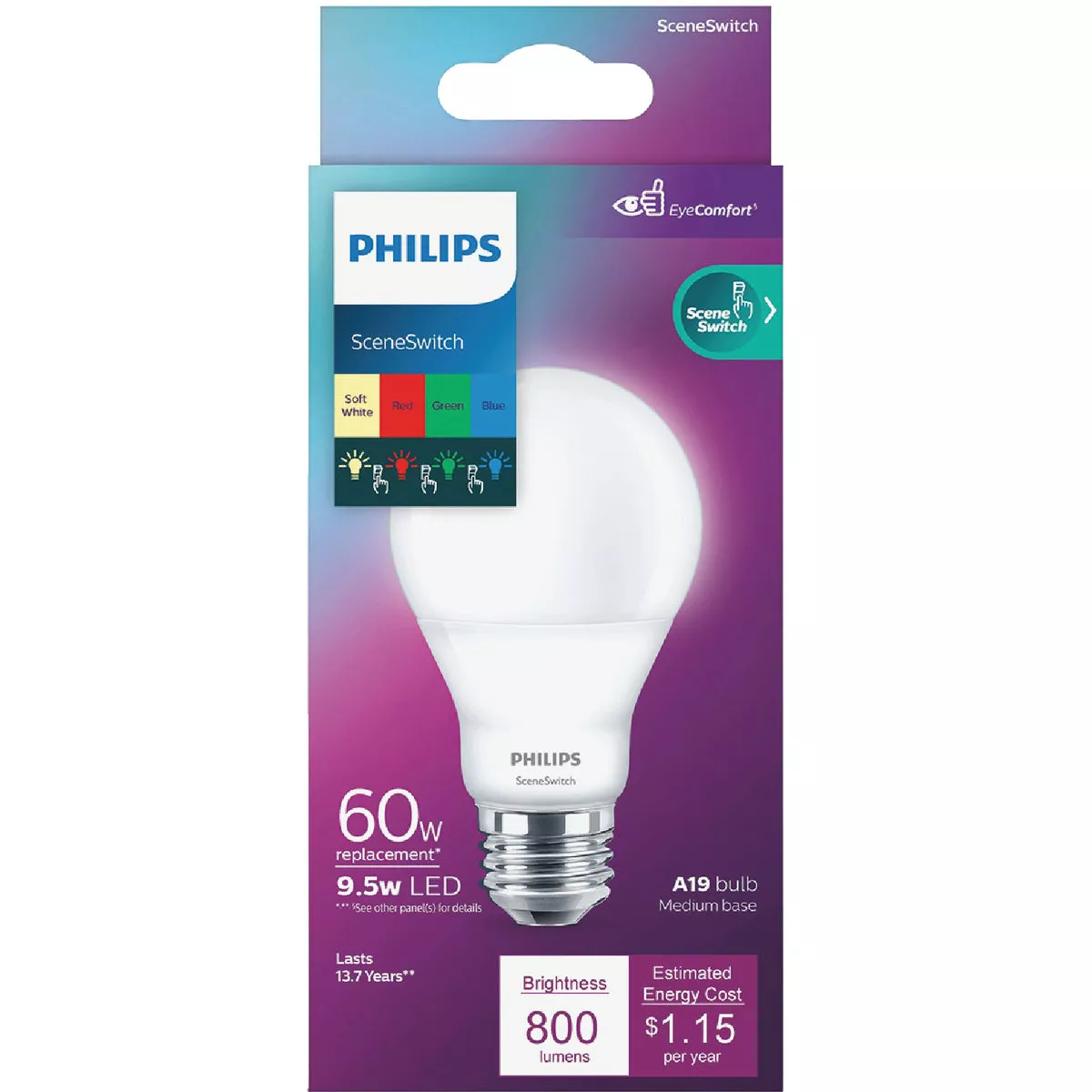Philips SceneSwitch Indoor/Outdoor 60W Equivalent Soft White A19 Medium LED Light Bulb