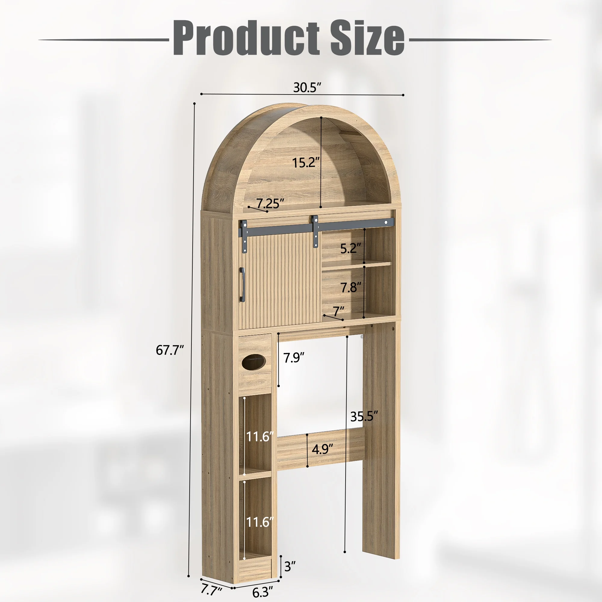 HARIPUL Over The Toilet Storage Cabinet w/ Unique Wood Grain & Arc Design, Freestanding Bathroom Shelf Organizer Space Saver w/ Doors & Anti-Tip Device, Wood Color - Image 57