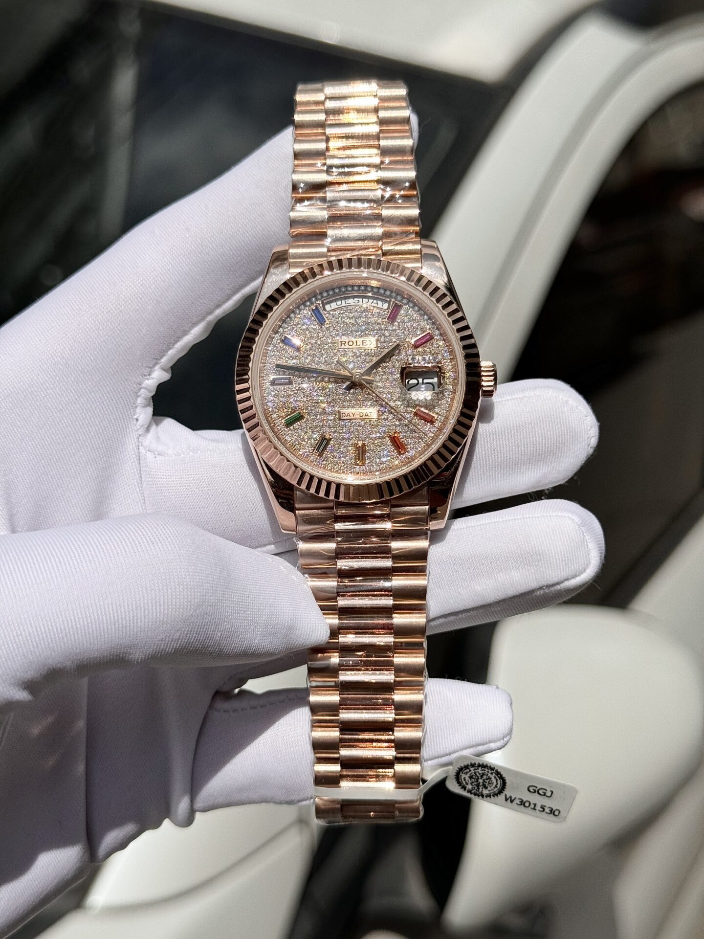 Rolex Day-Date Gold Wrapped Replica Watch With Moissanite Full DIal GM V2 40mm - Elite Watch Atelier