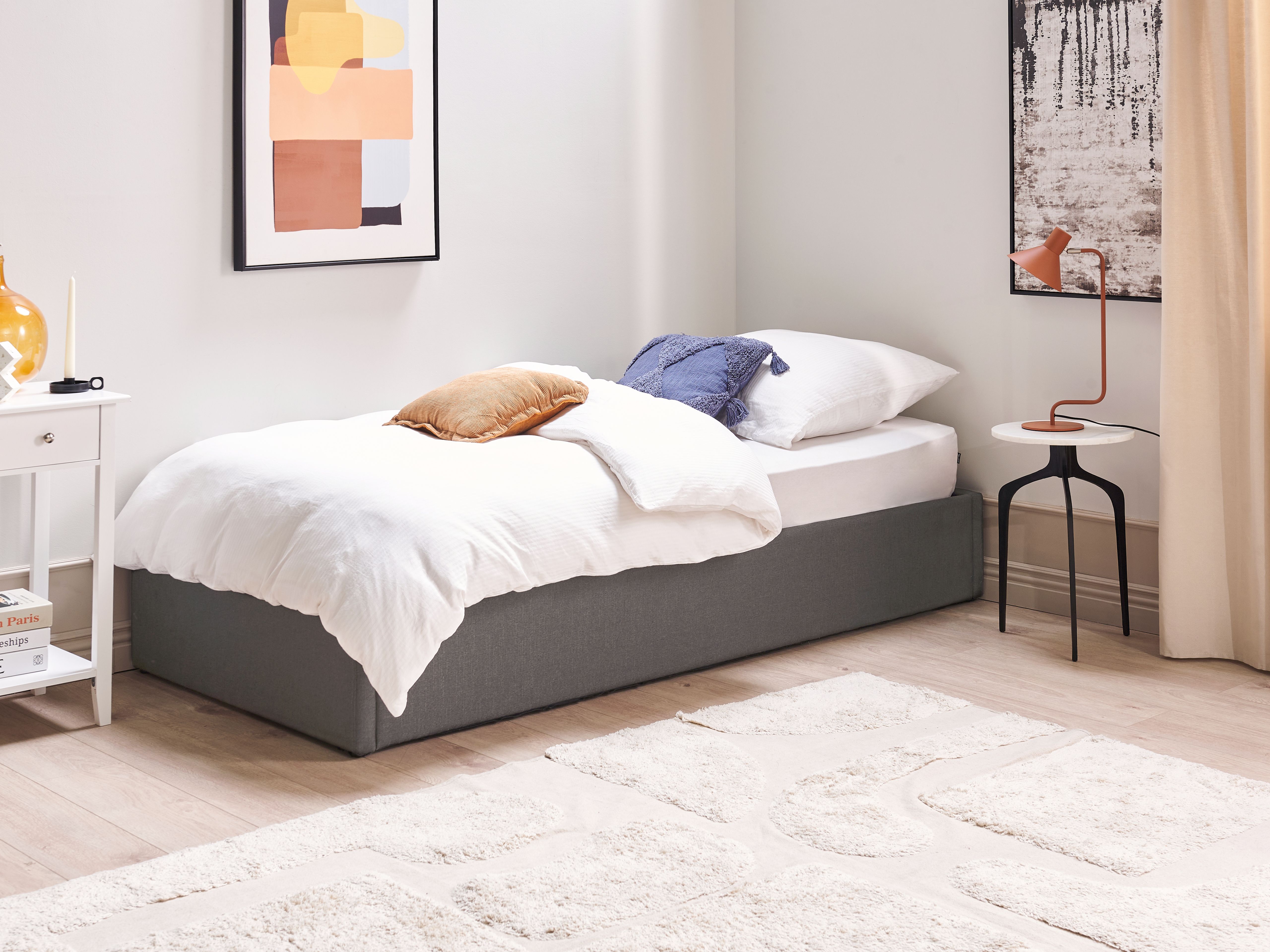 Ottoman Bed without Headboard Fabric DINAN 90 x 200 cm (EU Single) Dark Grey