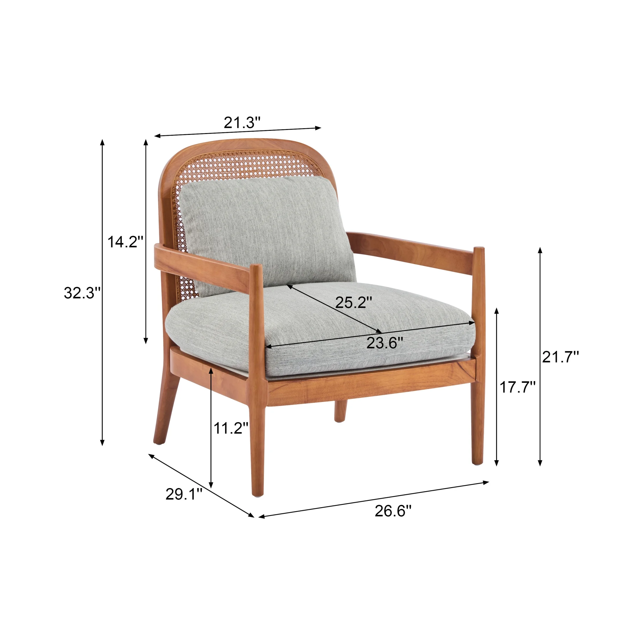 Christopher Knight Home Mid-Century Modern Accent Chairs, Wood Frame with Rattan Backrest, Grayish Green, Set of 2 - Image 9
