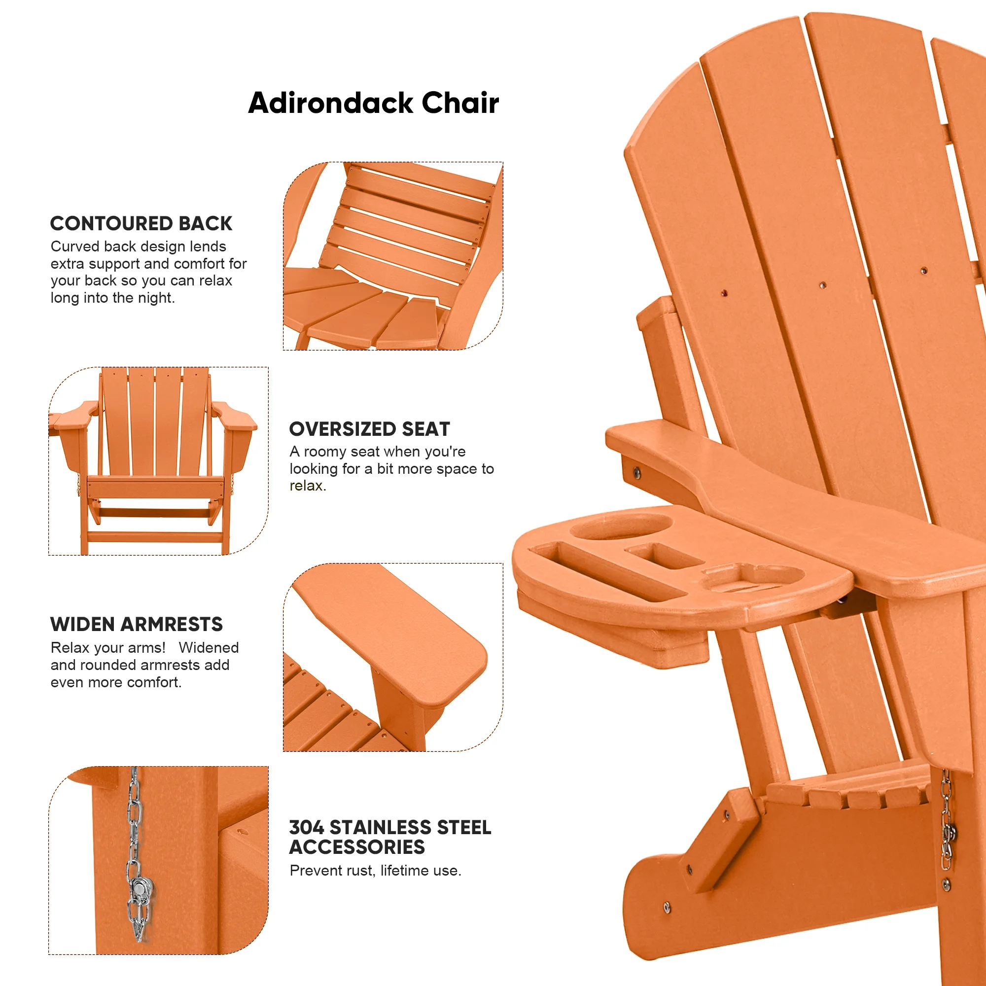 FOOWIN HDPE Plastic Adirondack Chairs Set of 4, Black - Image 56