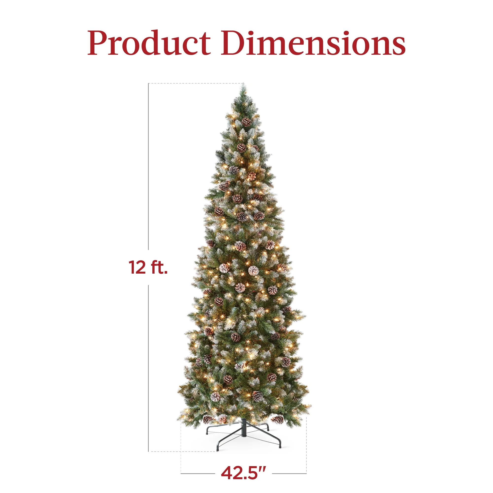 Best Choice Products 6ft Pre-Lit Partially Flocked Pencil Christmas Tree w/ 250 Lights, Pine Cones, Foldable Stand - Image 36