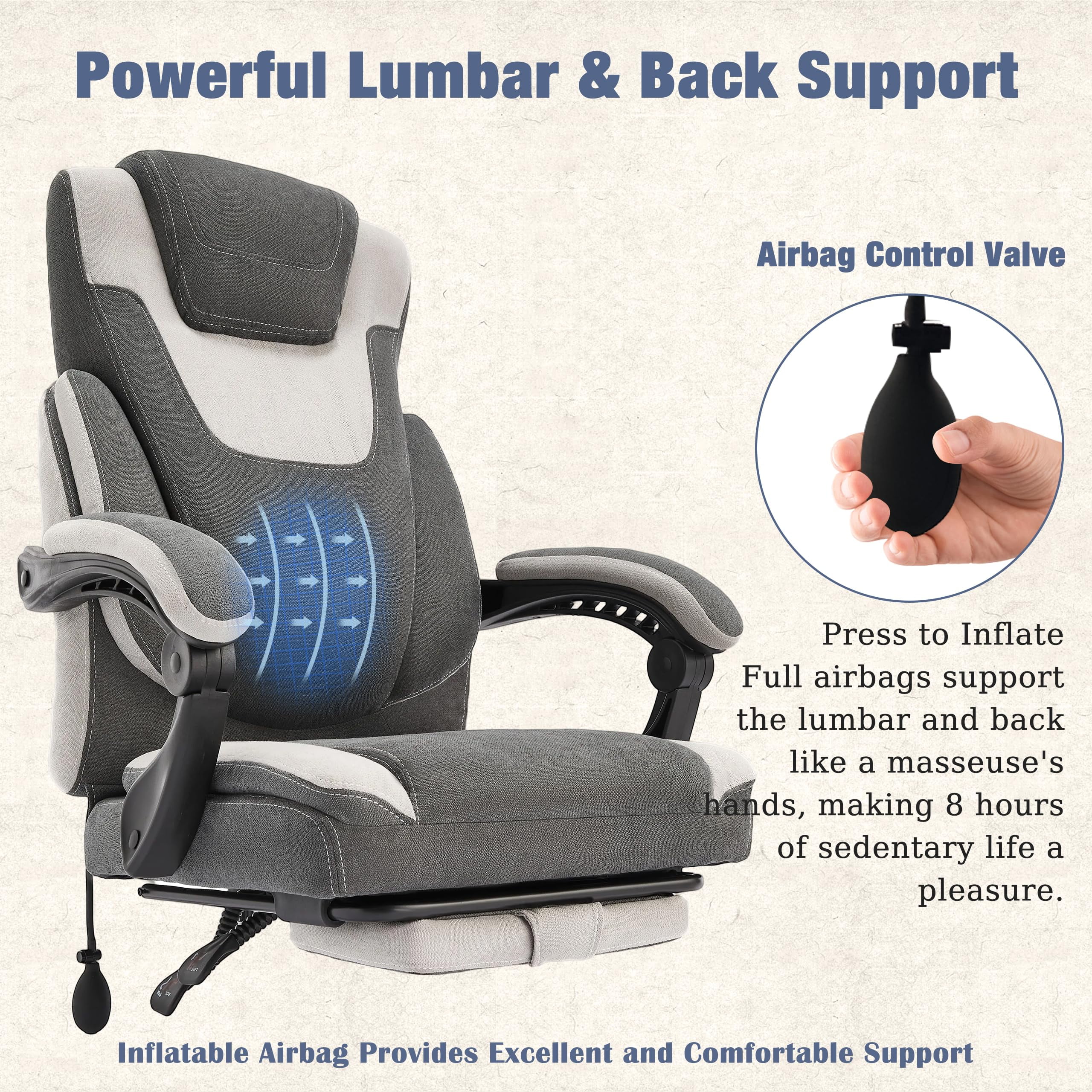 JONPONY Big and Tall Office Chair 400lbs, Executive Reclining Office Chairs with Footrest, High Back Home Office Chair Thick Padded Armrests, Ergonomic Adjustable Lumbar Support, PinkWhite - Image 18