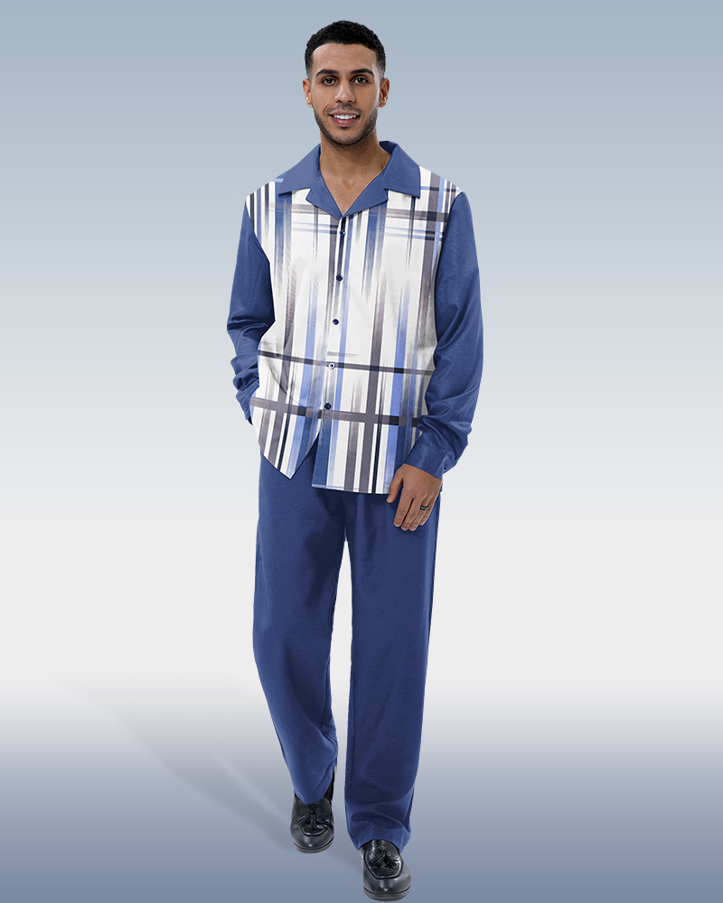 Suitmens Men's Gradient Stripe 2-Piece Long Sleeve Suit 002