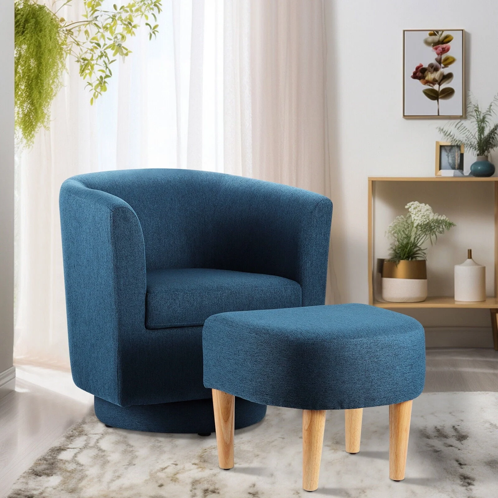 Dazone Swivel Armchair & Ottoman Set, Modern Accent Upholstered Single Sofa Chair With Footstool, 360°Rotating Armchair and Footrest Set, Club Tub Chair for Living Room Bedroom Reading Room,Gray - Image 8