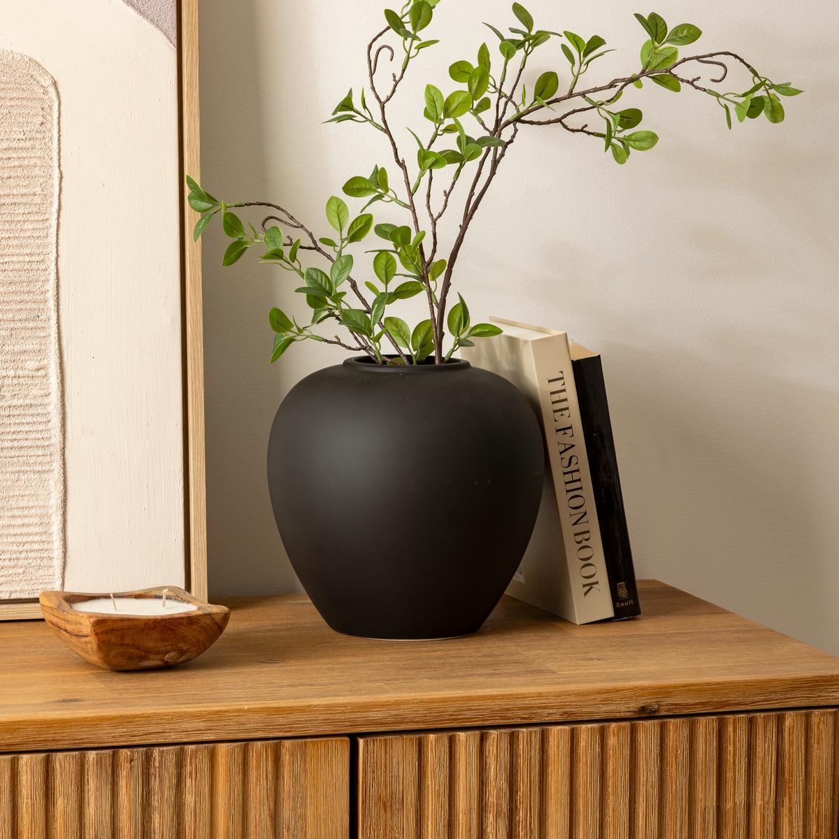 Ball vase "Rily" Ceramic, Black, H.22 cm