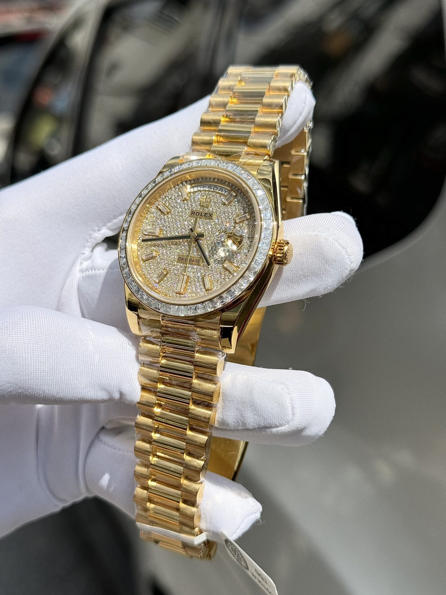 Rolex Day-Date Replica Watch Diamond Moissanite Baguette Gold Wrapped 40mm - Top club
