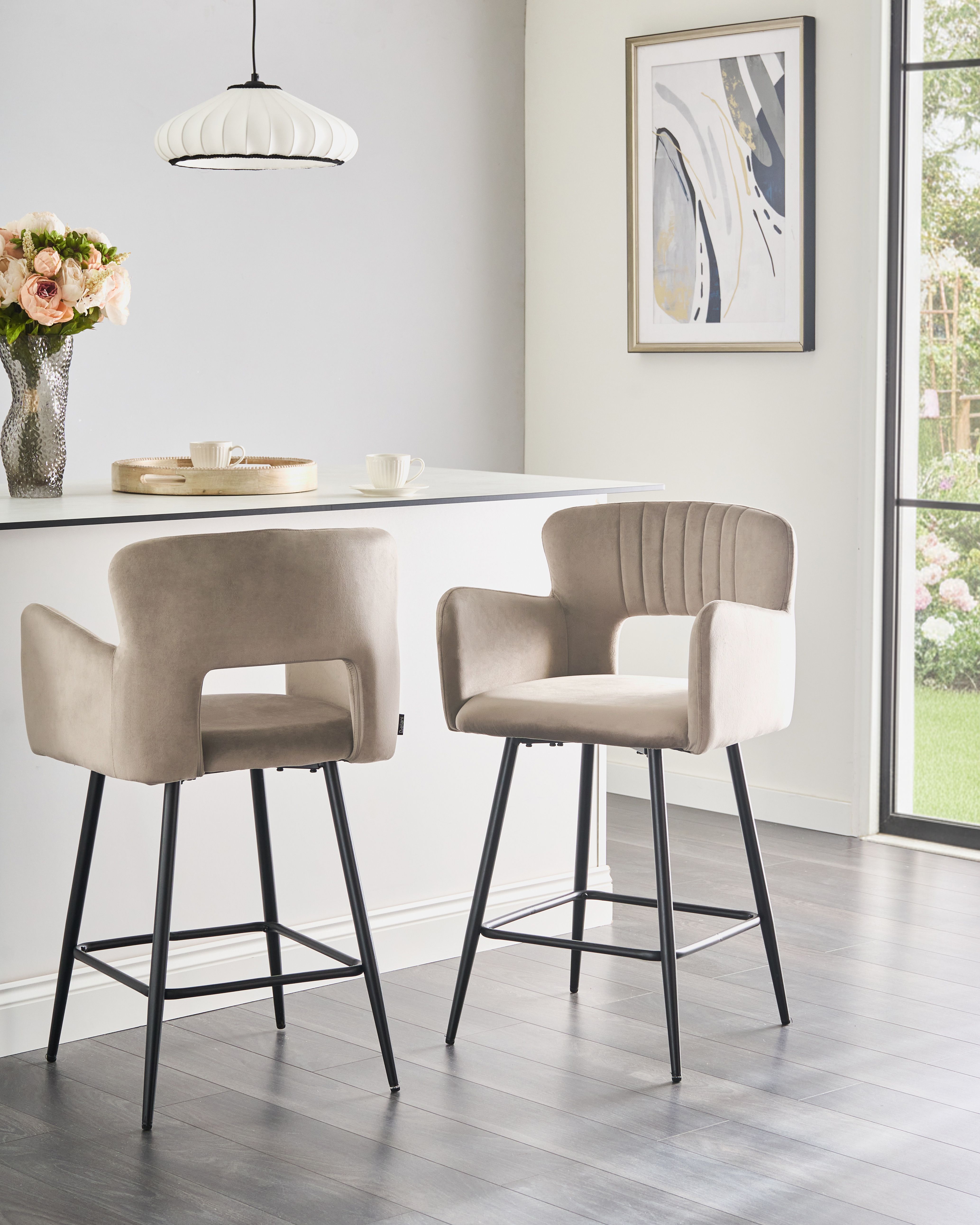 Set of 2 Bar Chairs SANILAC Velvet Taupe