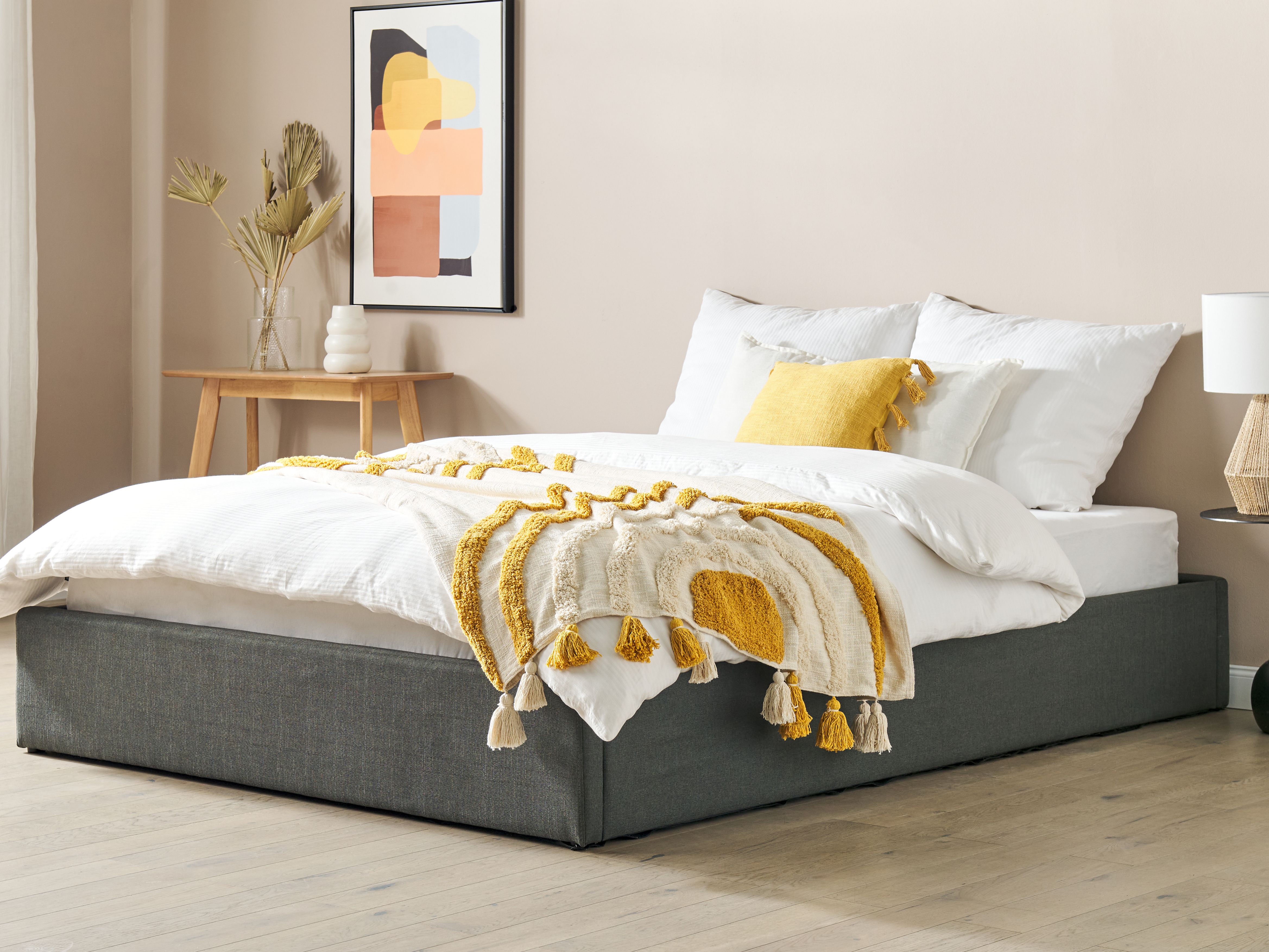 Ottoman Bed without Headboard Fabric DINAN 160 x 200 cm (EU King Size) Dark Grey