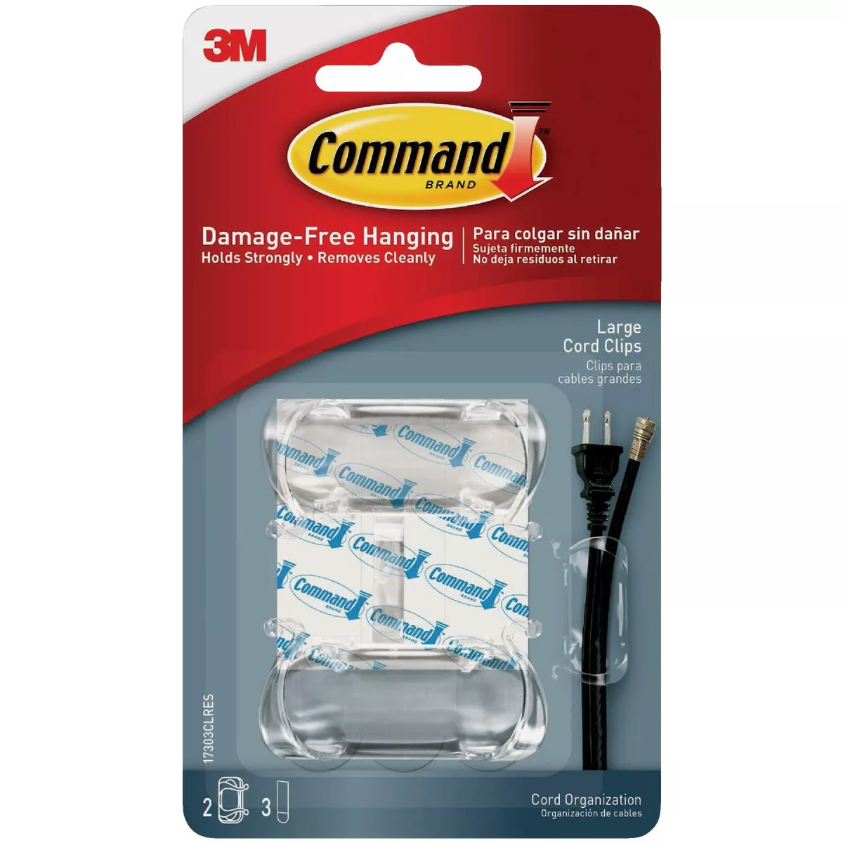 Command Clear Large Cord Clips, 2 Clips, 3 Strips