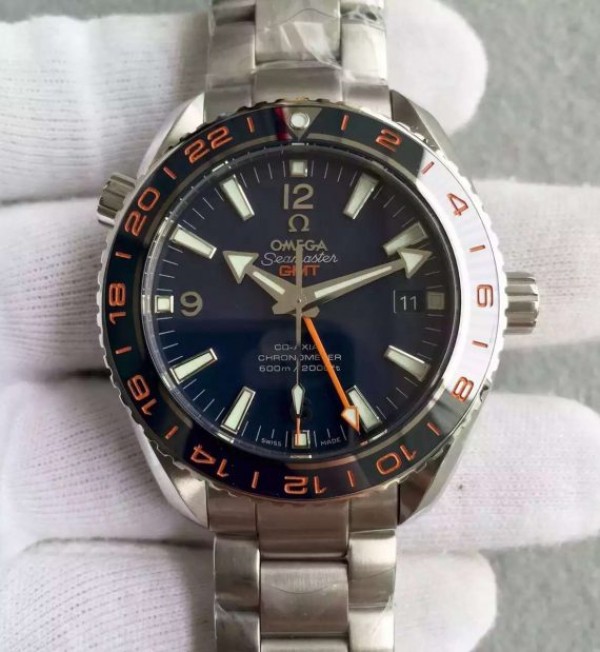 Replica Omega Planet Ocean GMT Goodplanet Blue Bezel Orange Marker Blue Dial SS Bracelet A8605 - Top club