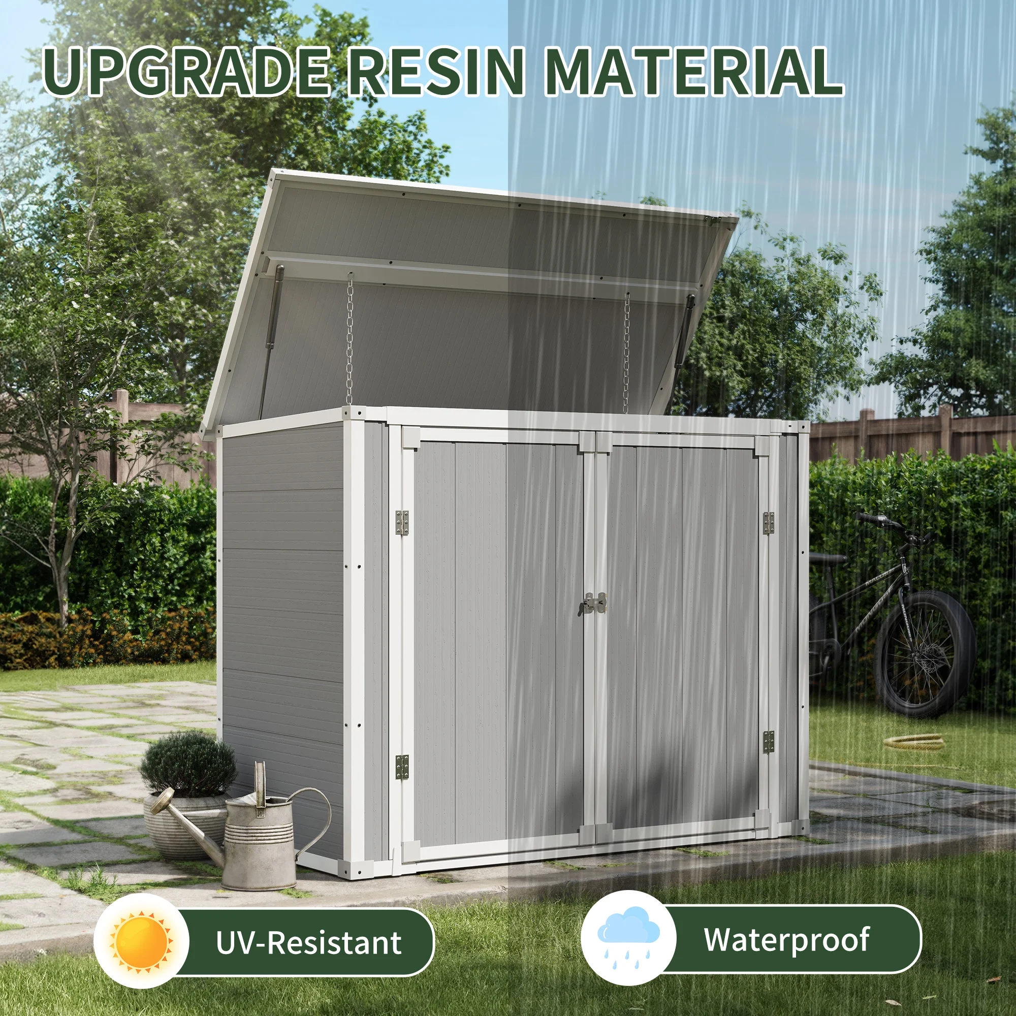 UDPATIO Outdoor Storage Shed 5x3 FT, Resin Garden Shed for Backyard, Patio, Lawn, Grey & White - Image 30