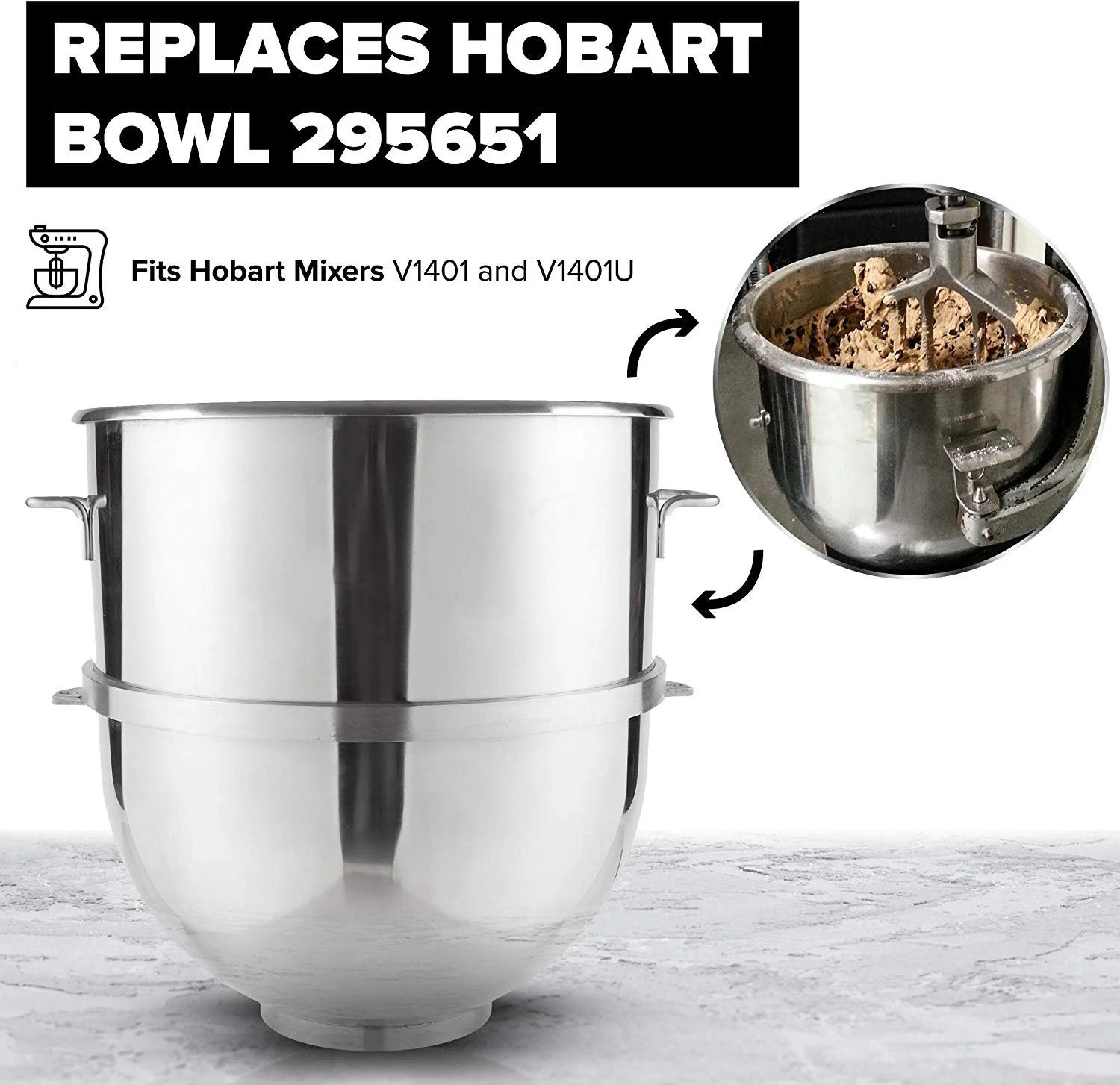 Vollum 140-Quart Commercial Stainless Steel Mixing Bowl for Hobart Mixer - Hobart Equivalent
