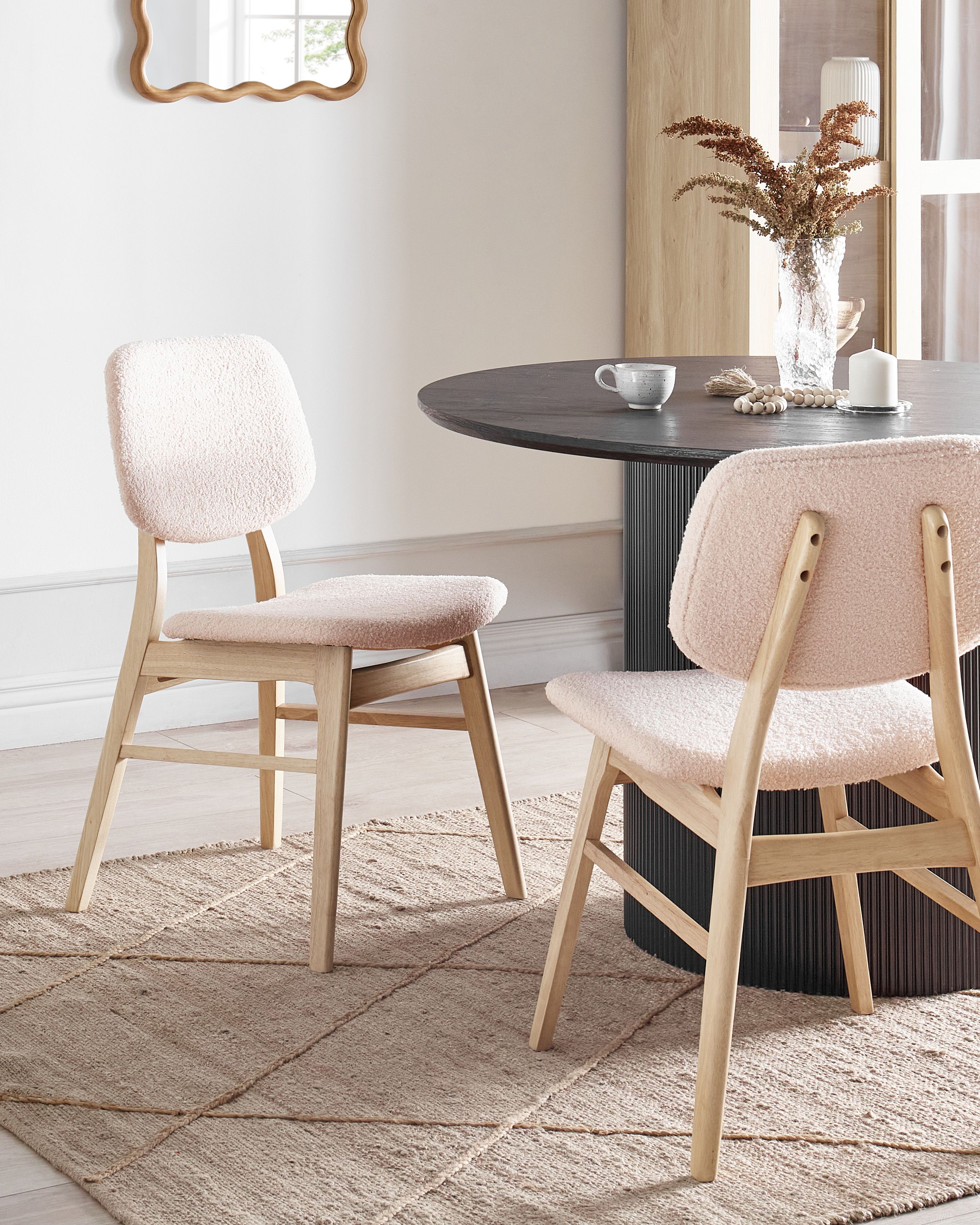 Set of 2 Dining Chairs ELAINE Boucle Light Brown/ Beige