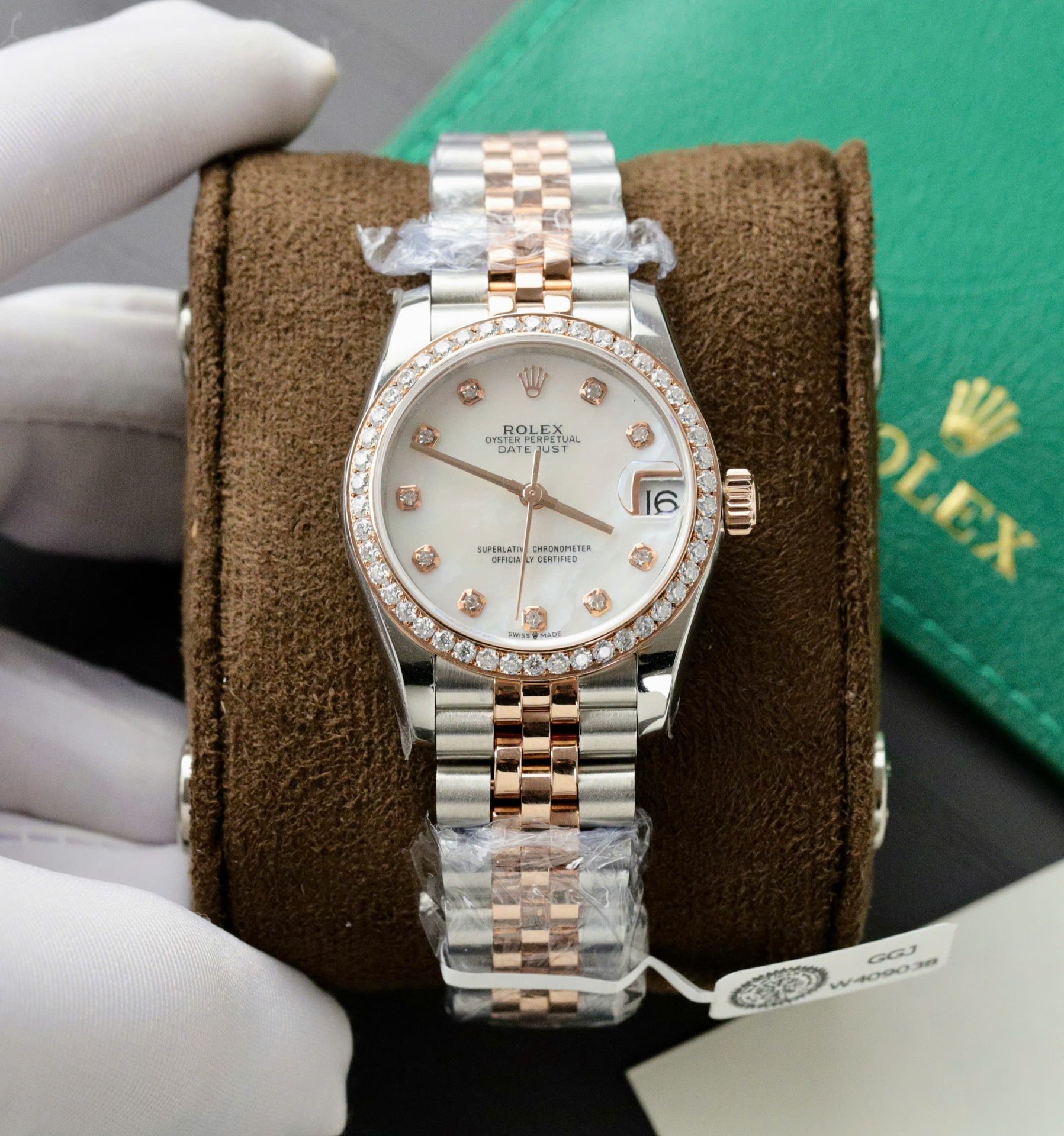 Rolex DateJust Replica 11 Watch Dial Mother Of Pearl Custom Moissanite Diamonds 31mm - Elite Watch Atelier