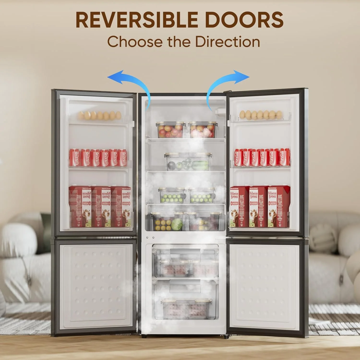 Upstreman 7.1 Cu.Ft Refrigerator with Bottom Freezer, 2 Door Fridge Large Capacity Refrigerator with Adjustable Thermostat for Apartment, Office, Dorm, Kitchen, Black BM71 - Image 7